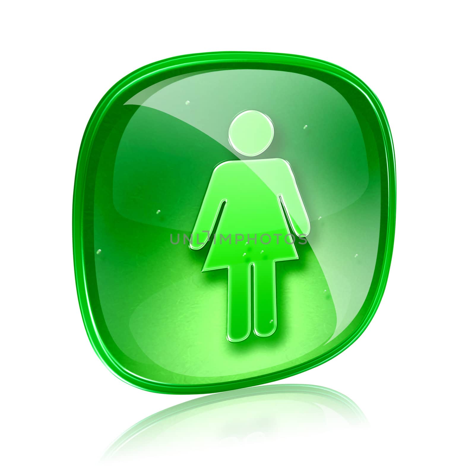 woman icon green glass, isolated on white background. by zeffss