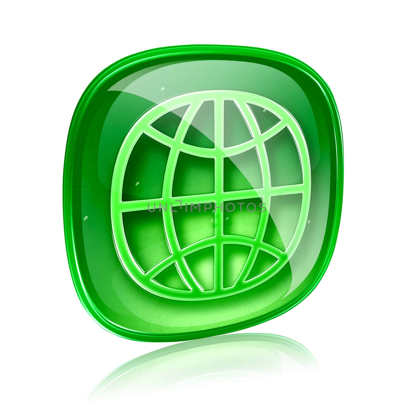 World icon green glass, isolated on white background. by zeffss