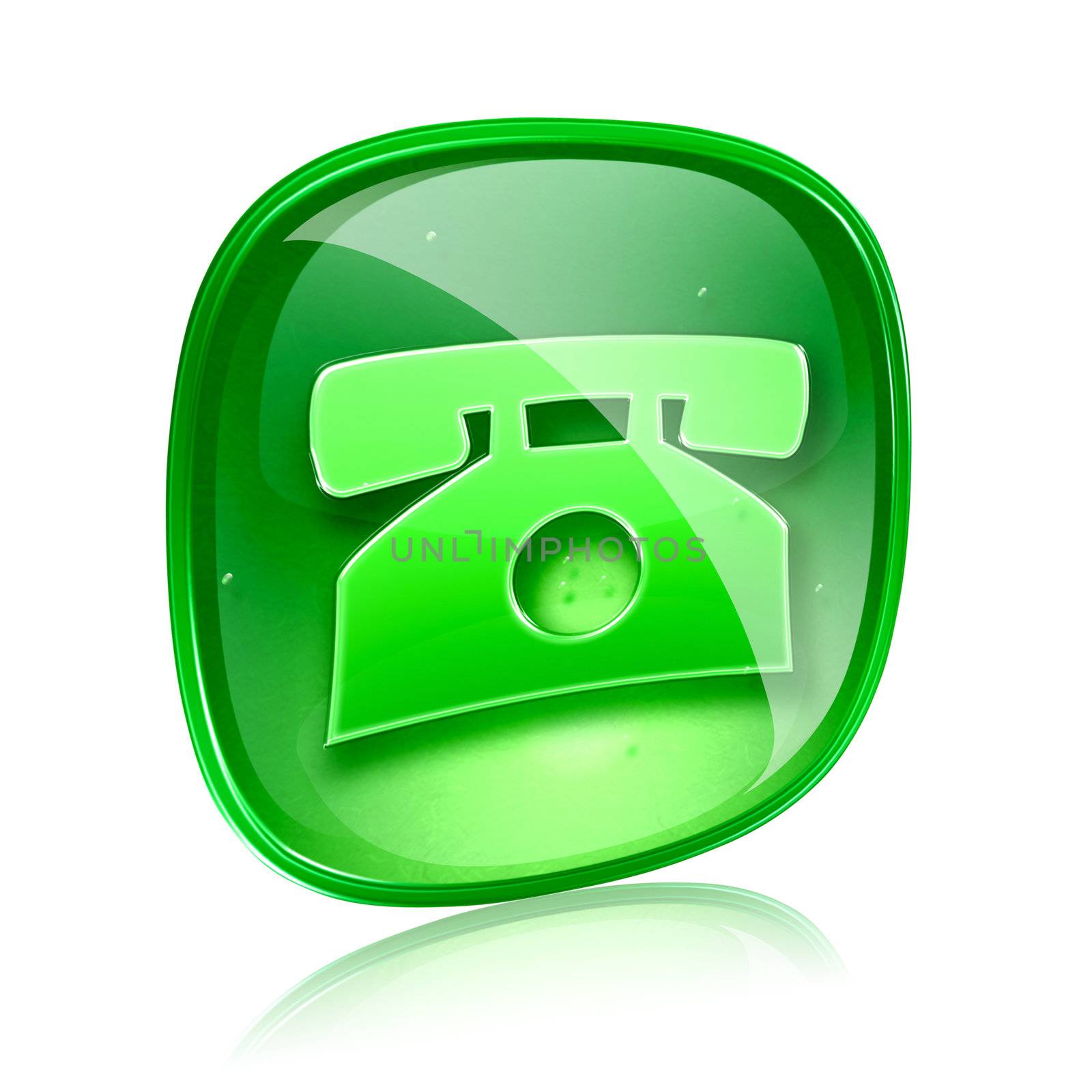 phone icon green glass, isolated on white background. by zeffss