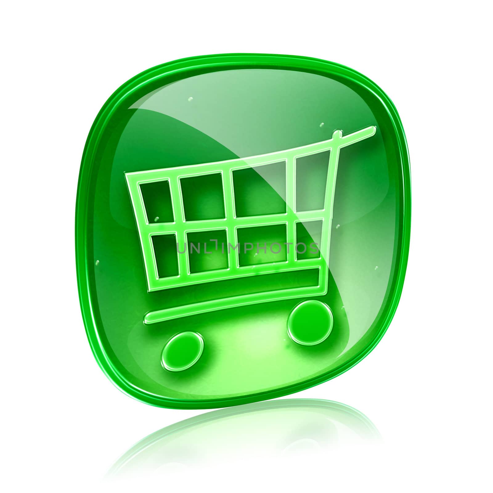 shopping cart icon green glass, isolated on white background. by zeffss