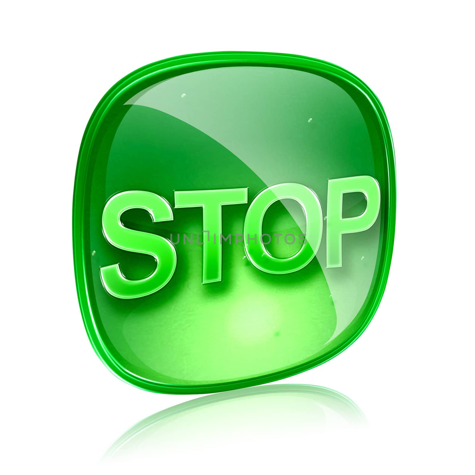 Stop icon green glass, isolated on white background by zeffss