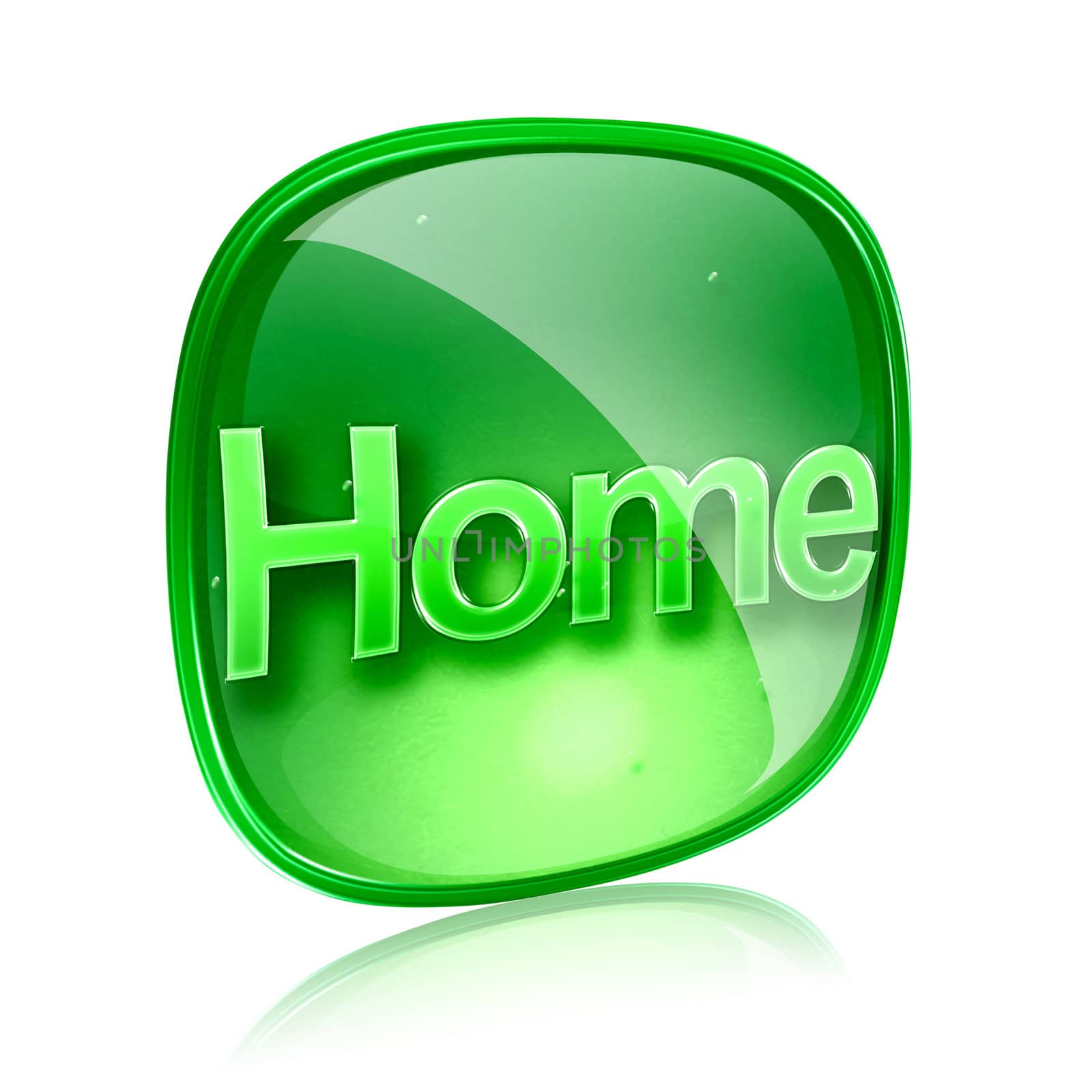 home icon green glass, isolated on white background