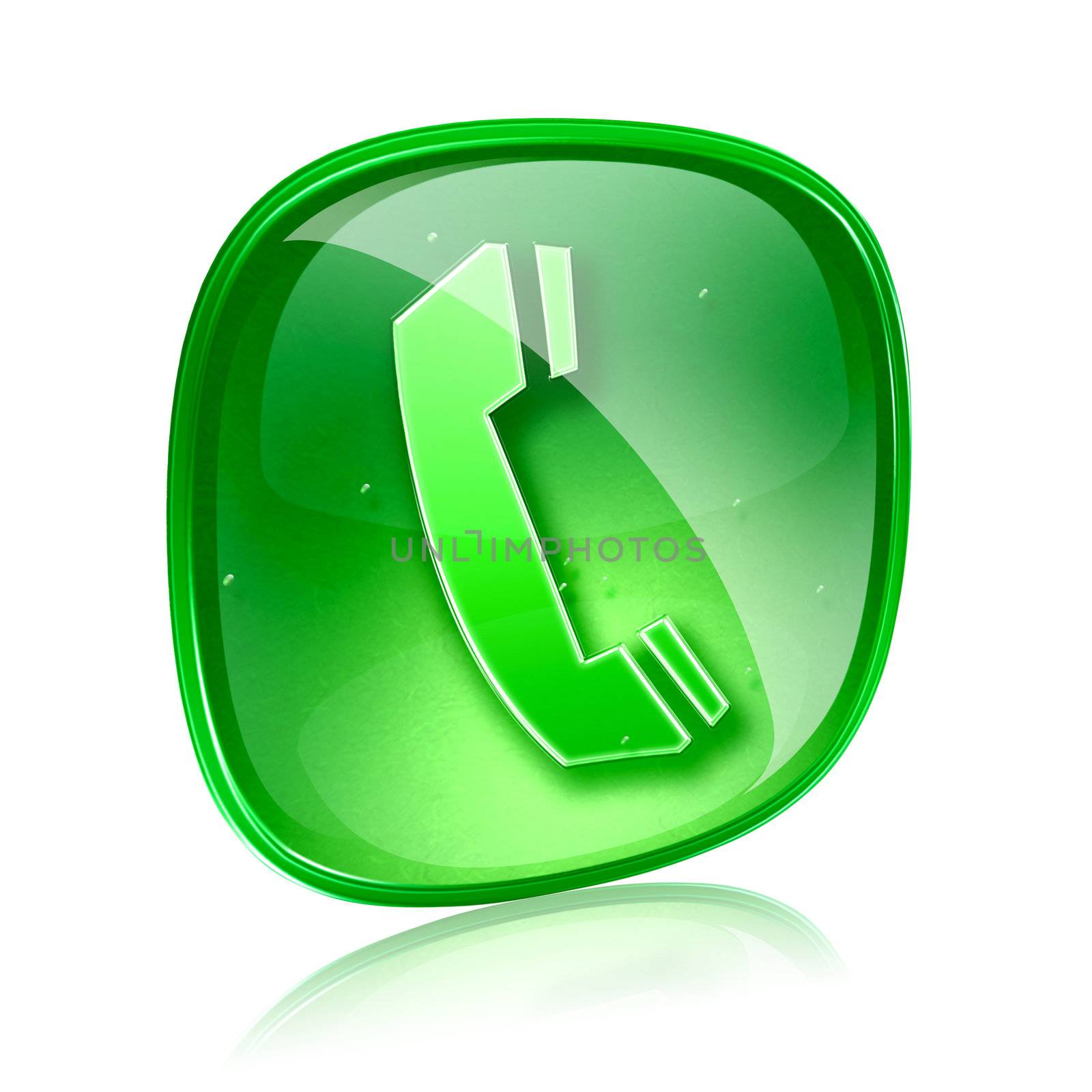 phone icon green glass, isolated on white background. by zeffss