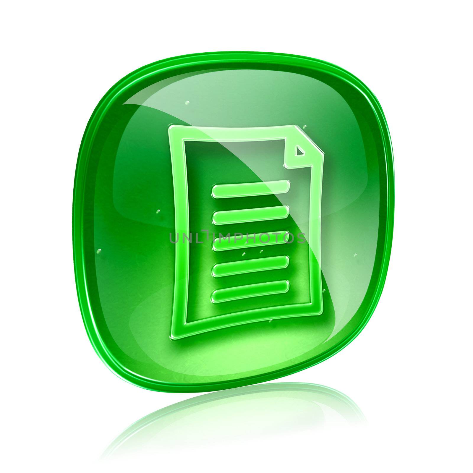 Document icon green glass, isolated on white background
