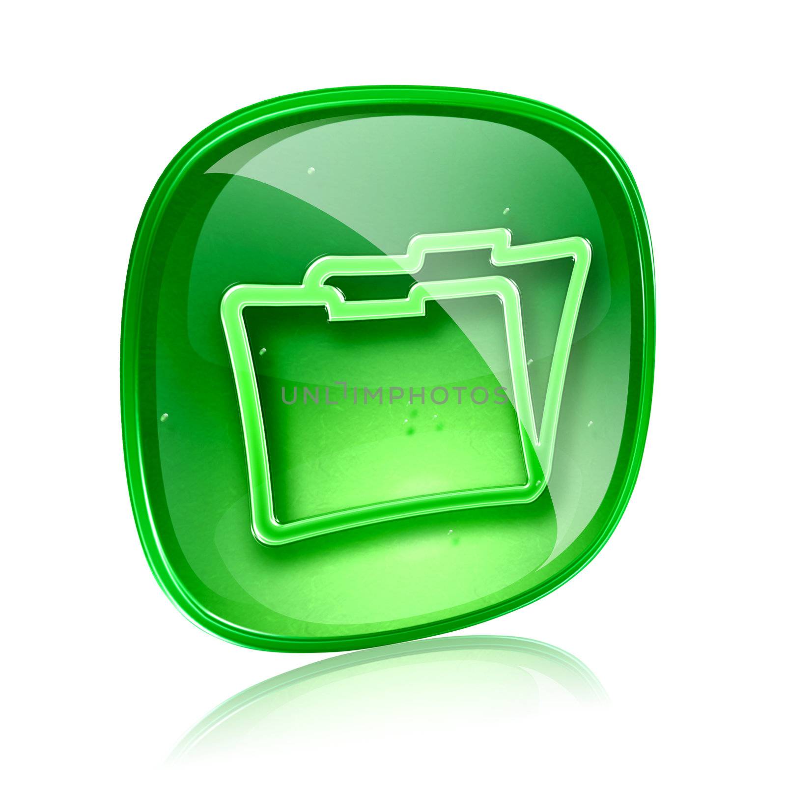 Folder icon green glass, isolated on white background by zeffss