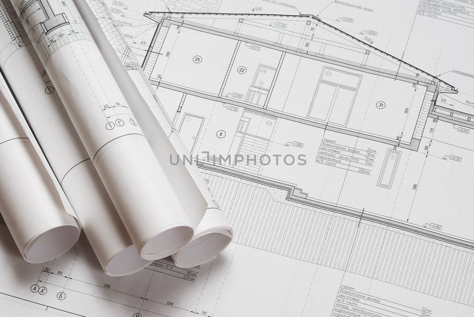 House plan blueprints roled up 