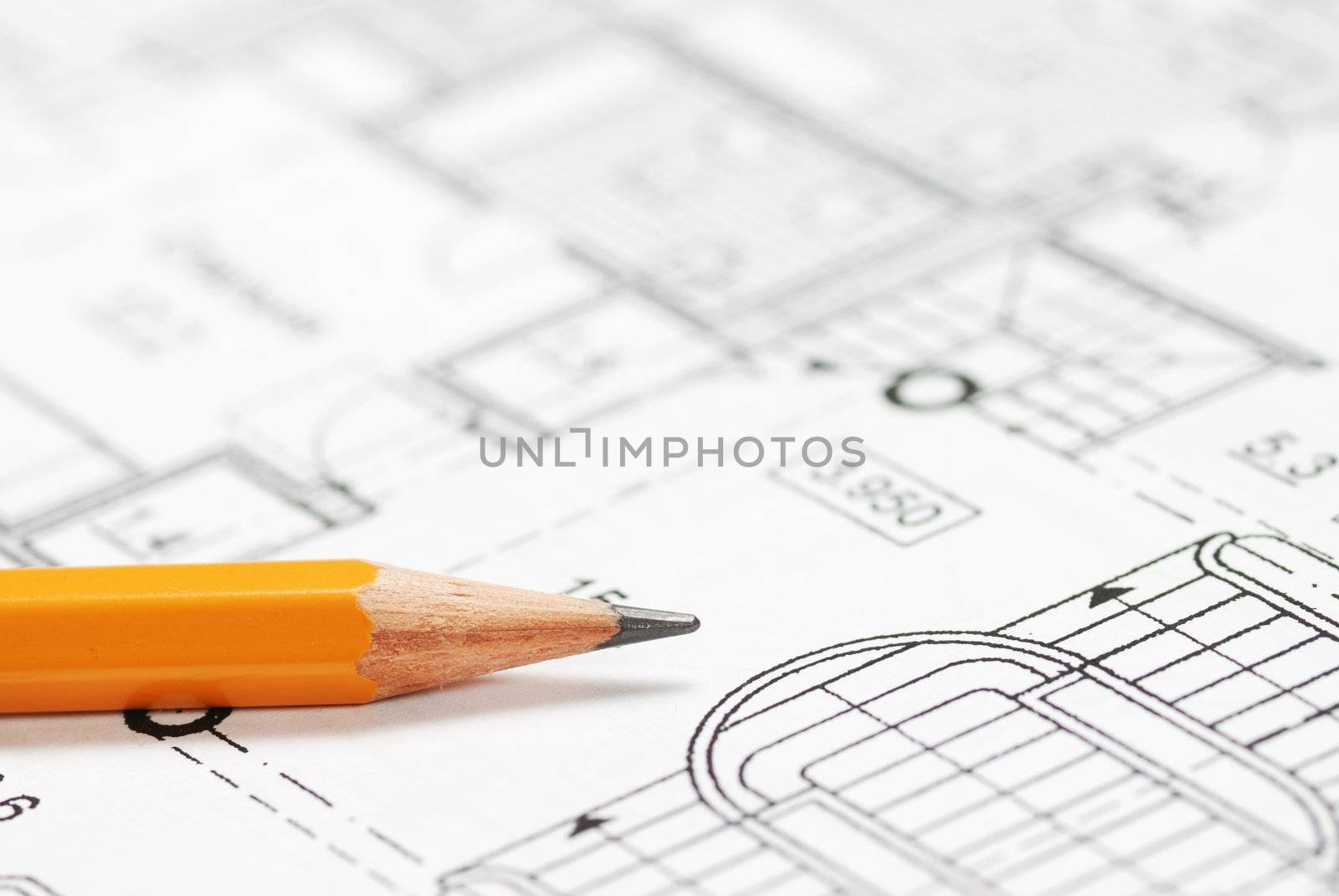 Pencil over house plan blueprints