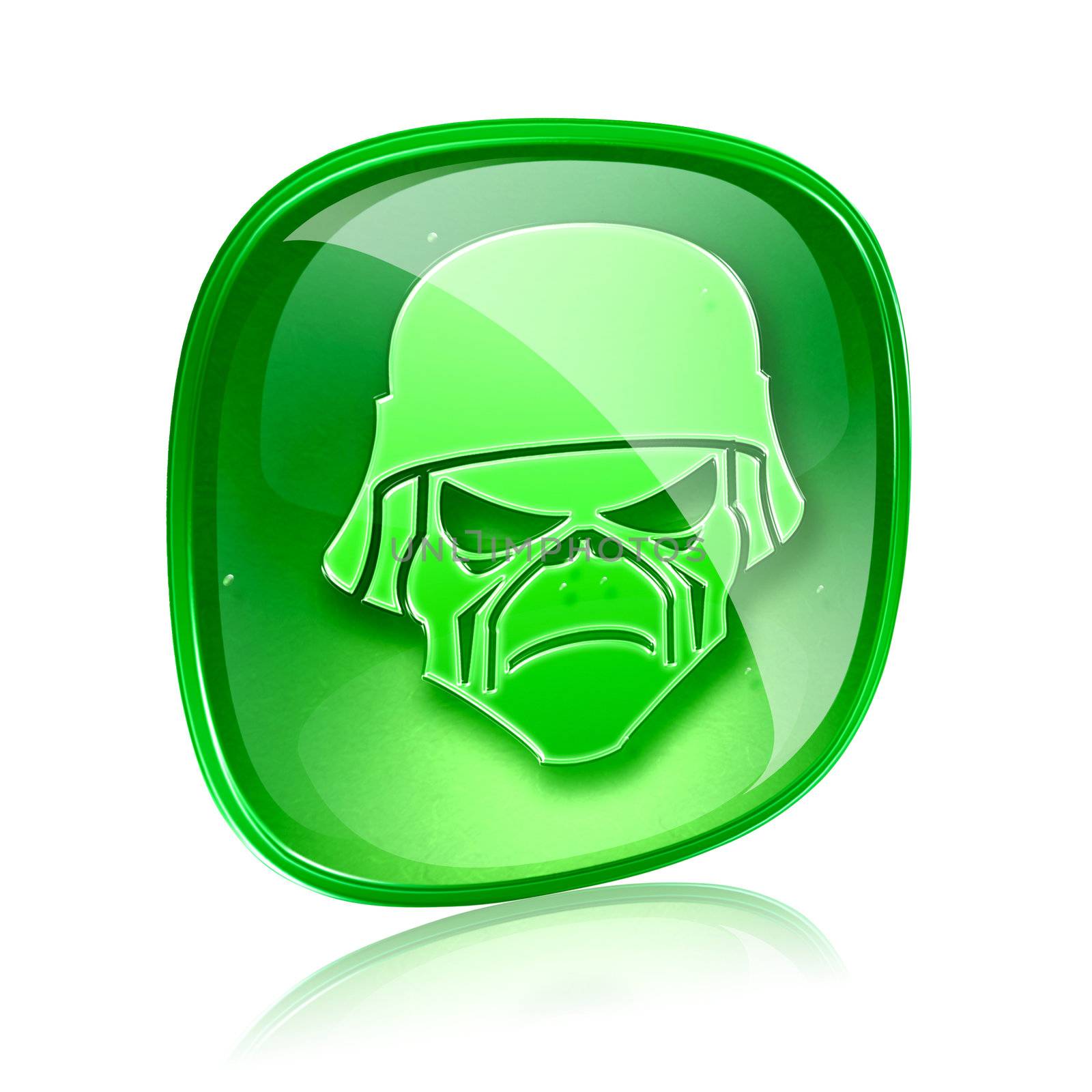 Army icon green glass, isolated on white background by zeffss