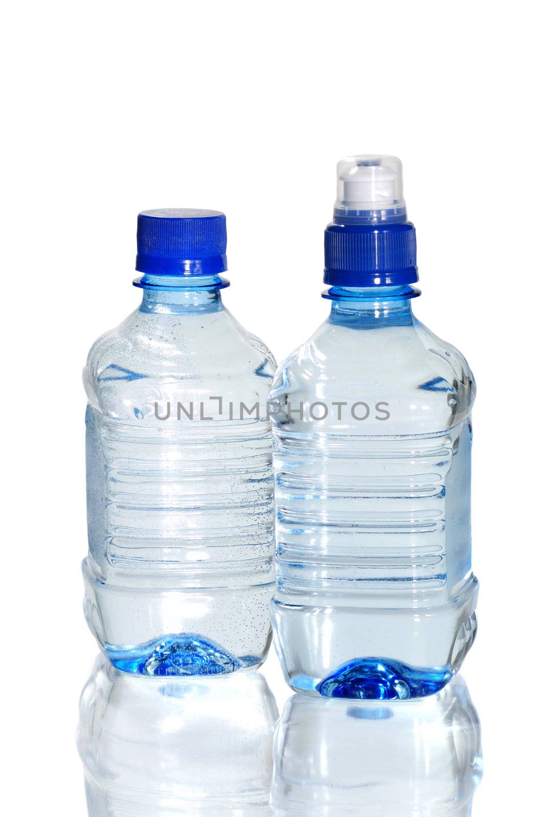 Bottle of water. Isolated on white, with reflection.