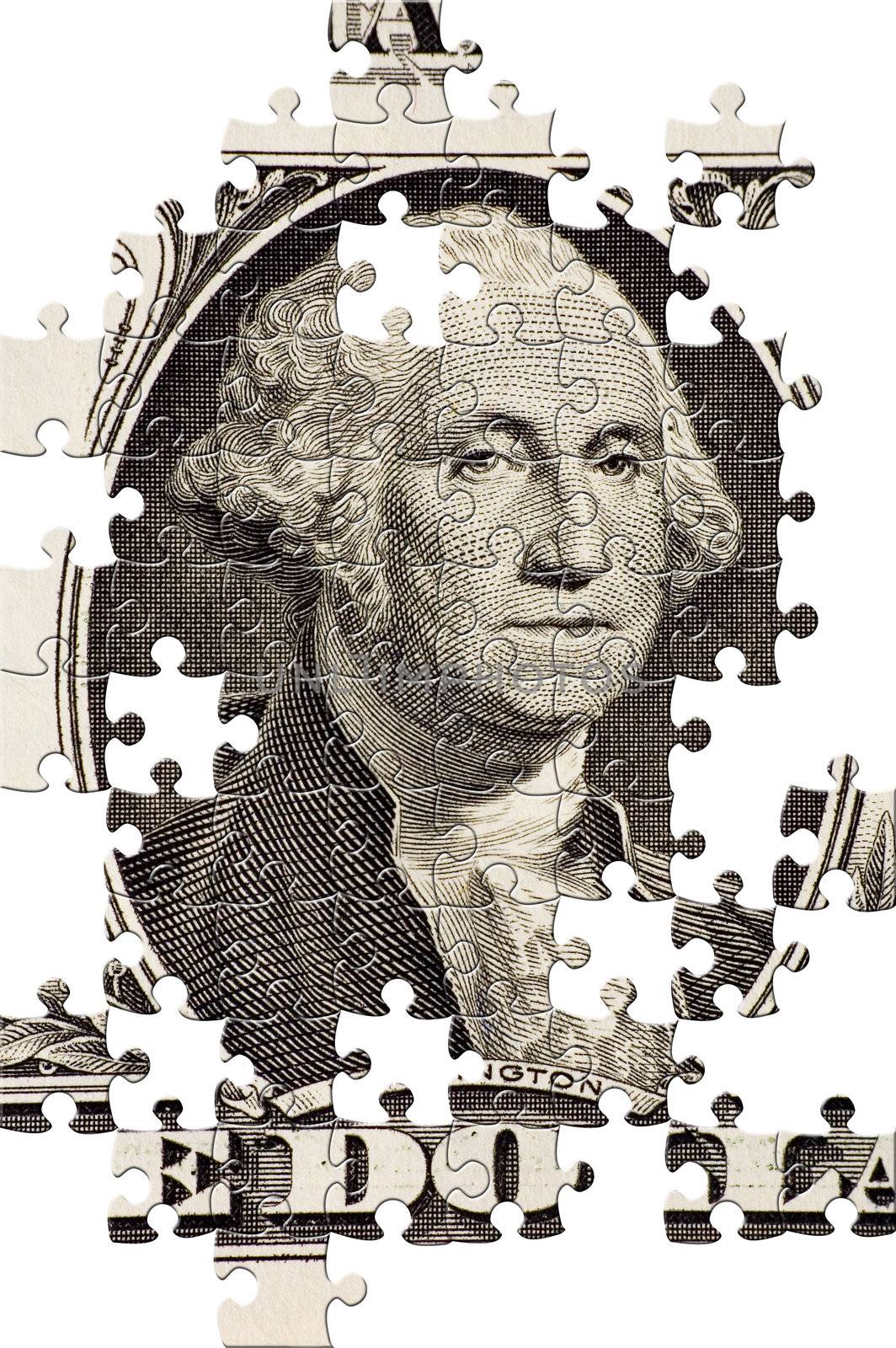 Puzzle Washington on a $1 bill