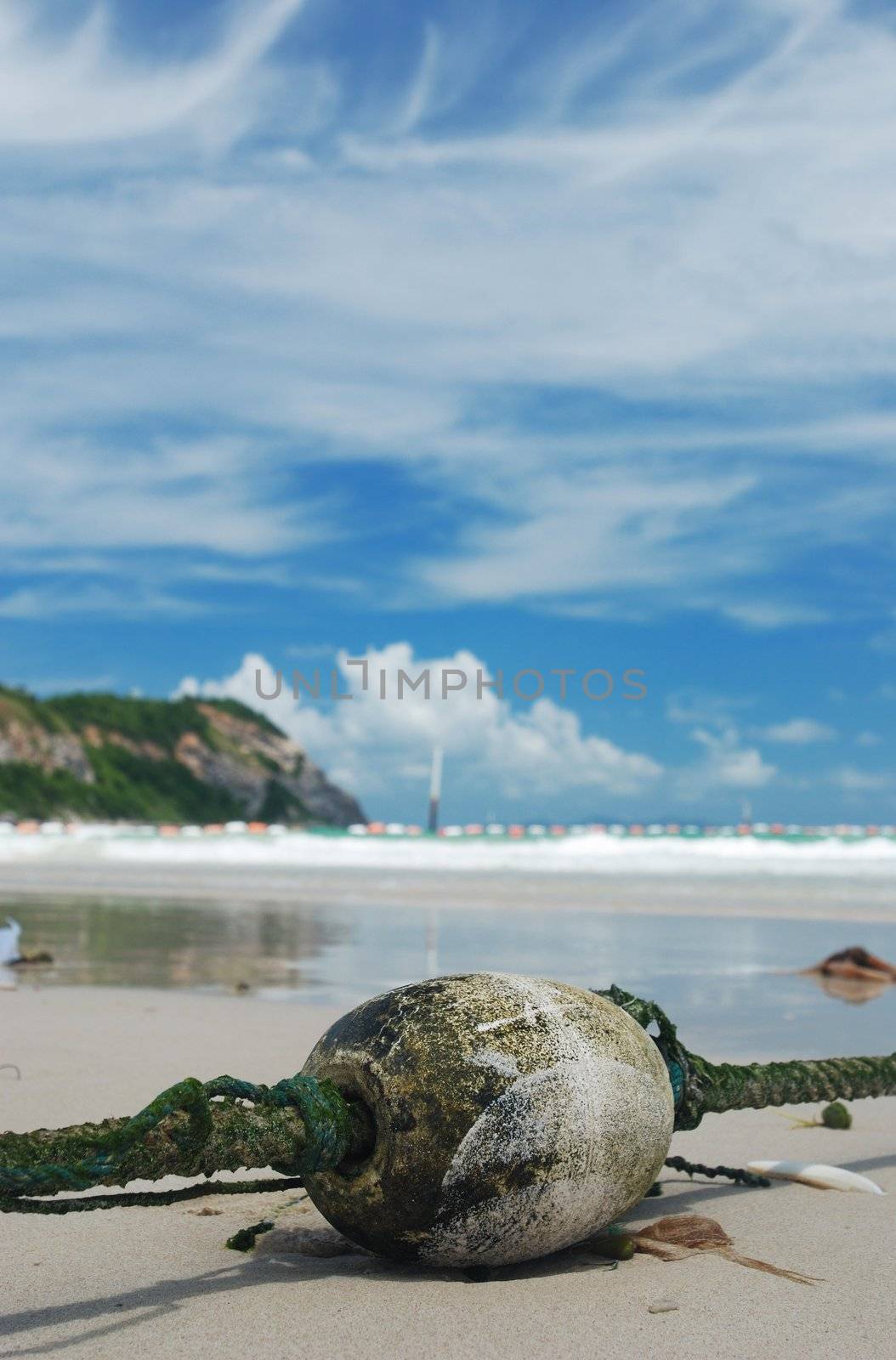 Old buoy on tropical beach