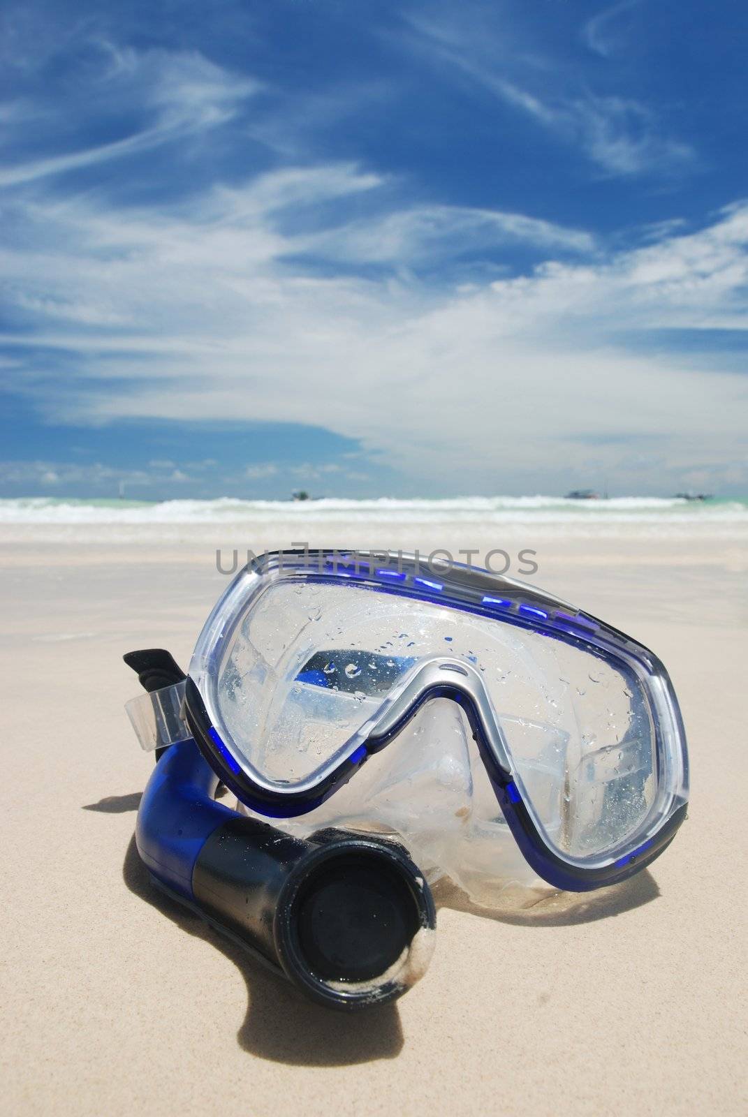 Snorkel equipment on a tropical beach