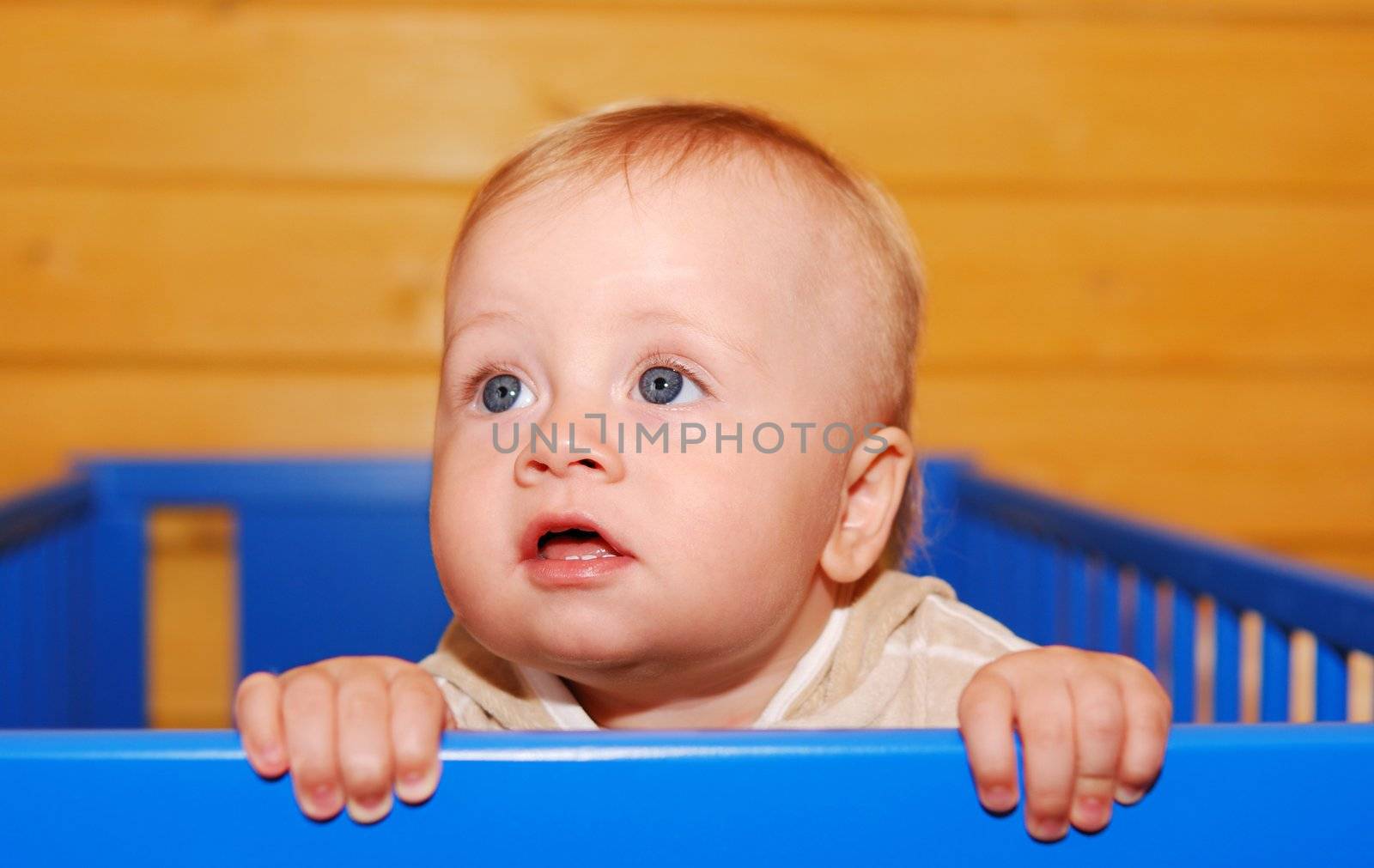 Cute little baby in crib