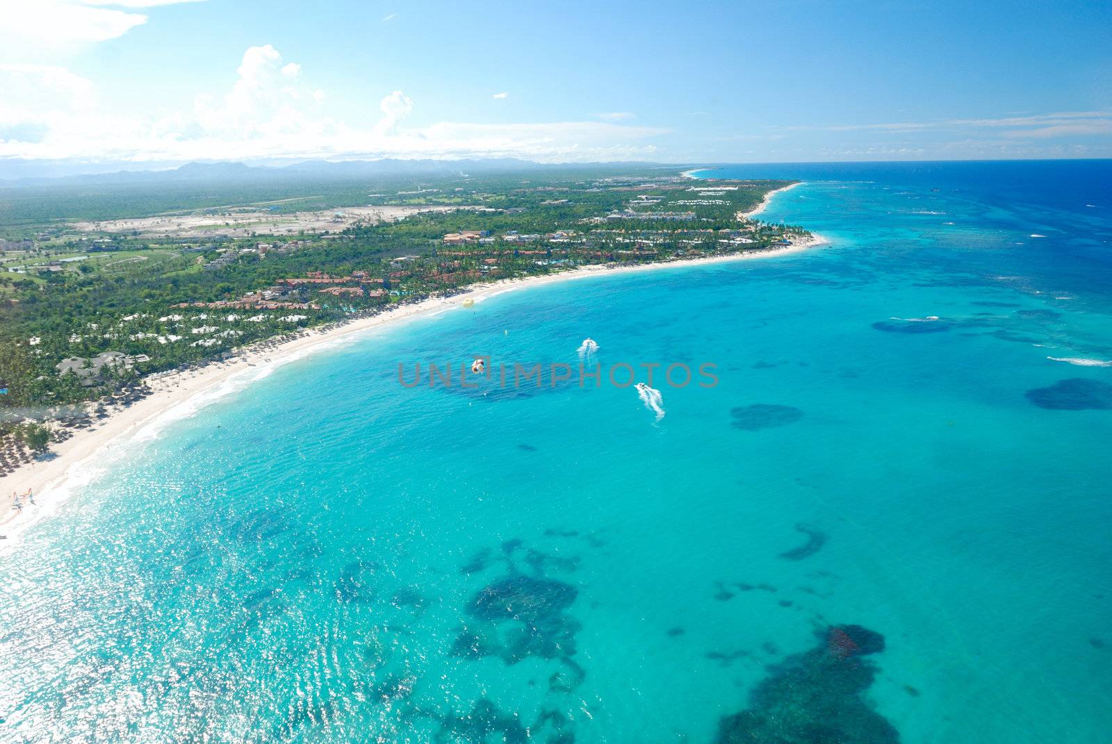 Beautiful caribbean beach in Dominican Republic aerial view