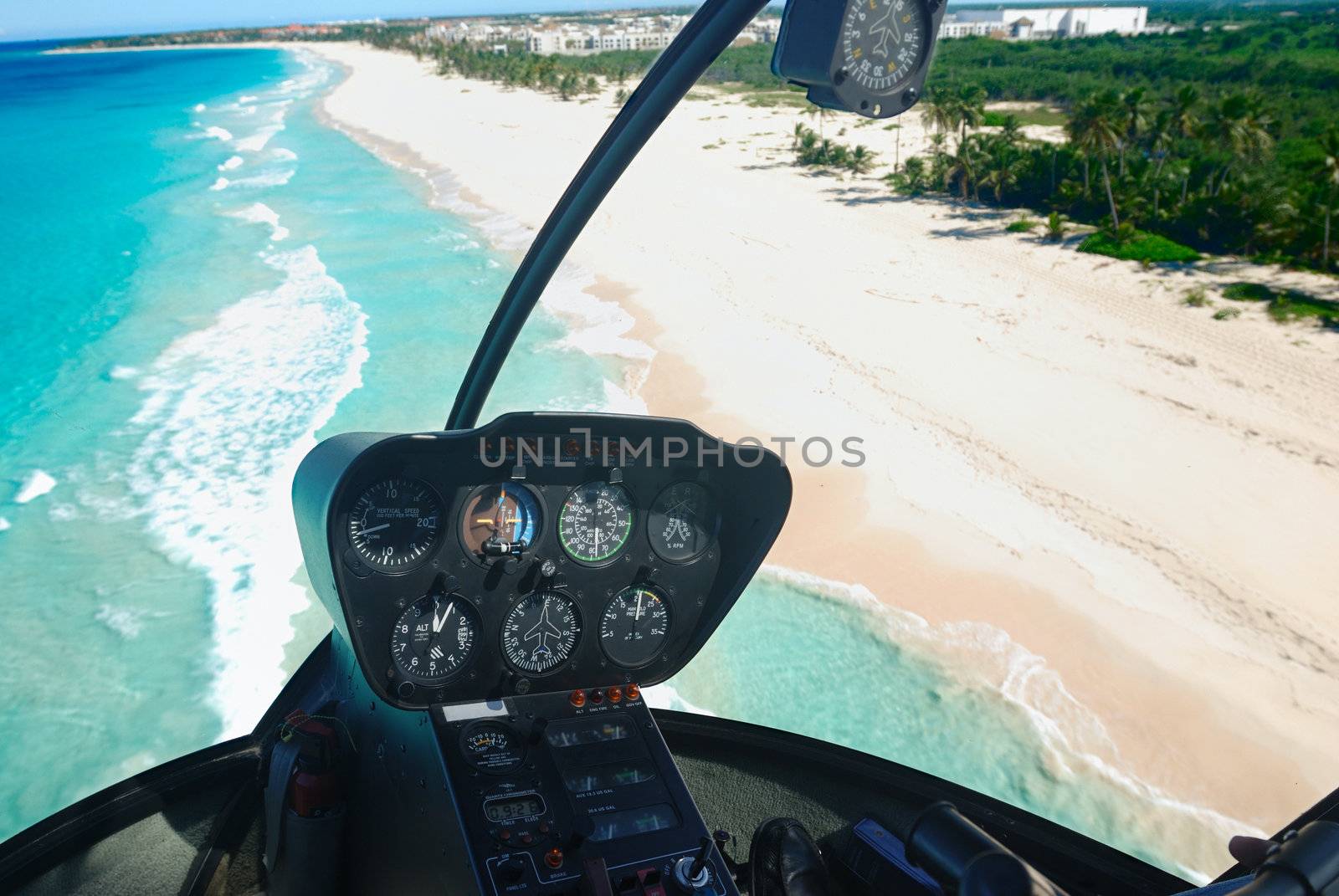 Beautiful caribbean beach in Dominican Republic aerial view from helicopter