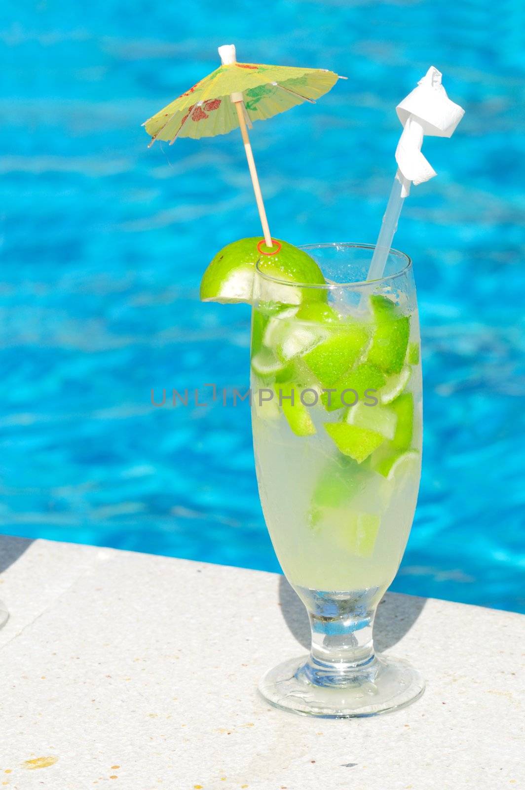 Caipirinha cocktail near the swimming pool