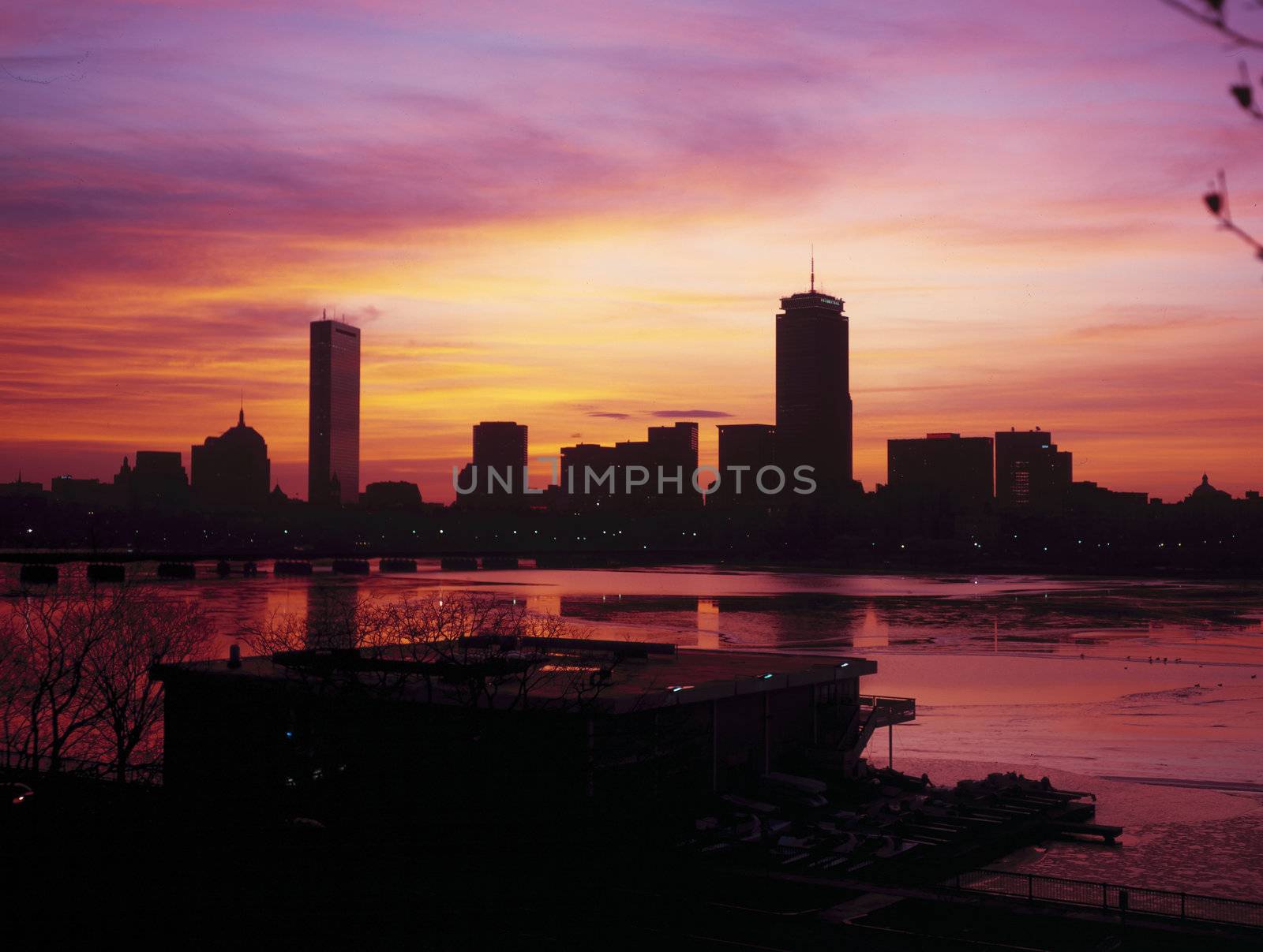 Skyline of Boston's Back Bay area seen at dawn