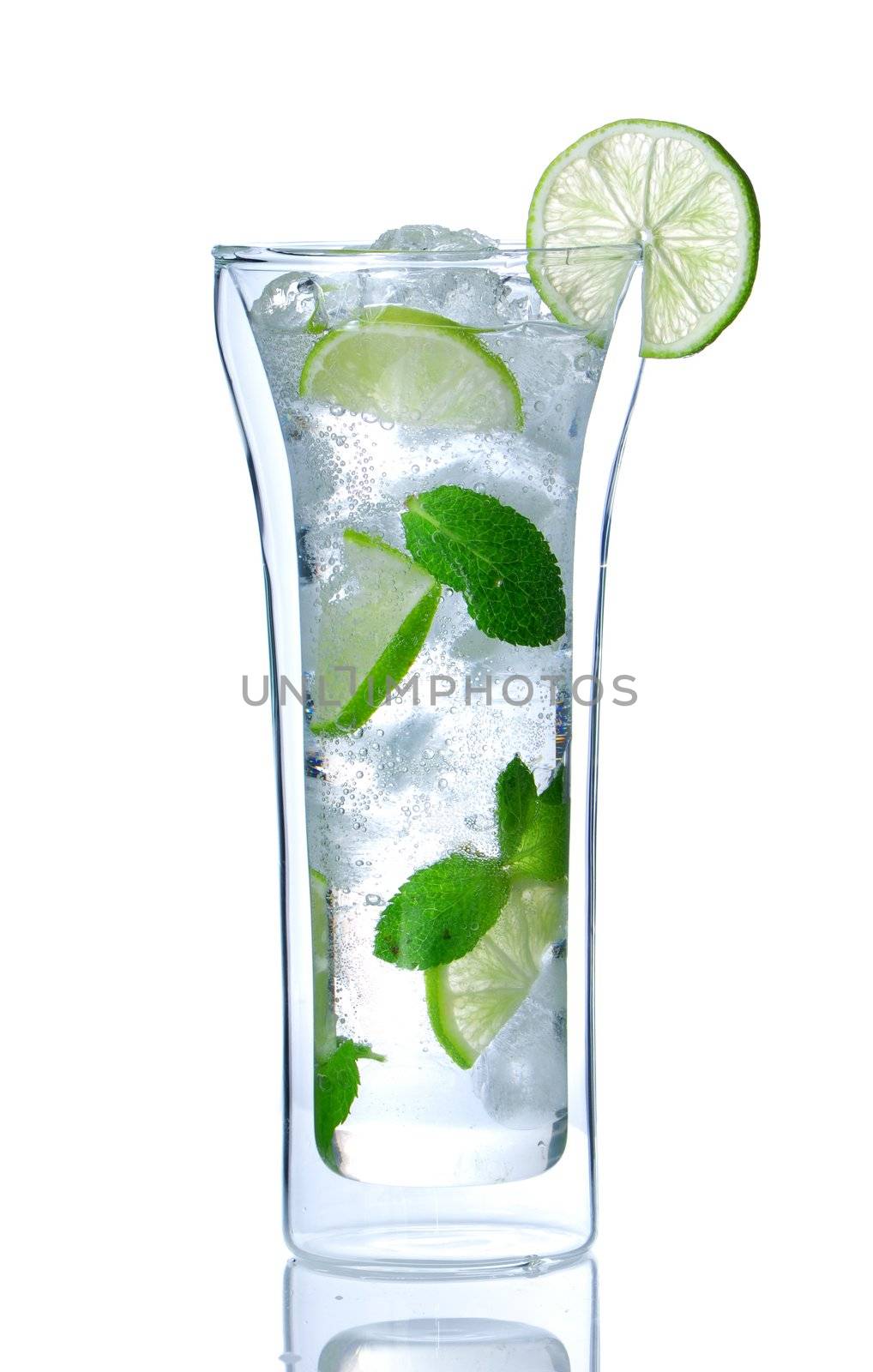 Mojito cocktail in double-wall glass isolated on white