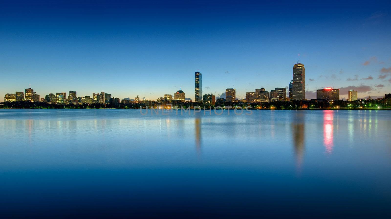 Boston back bay skyline seen at dawn by edan