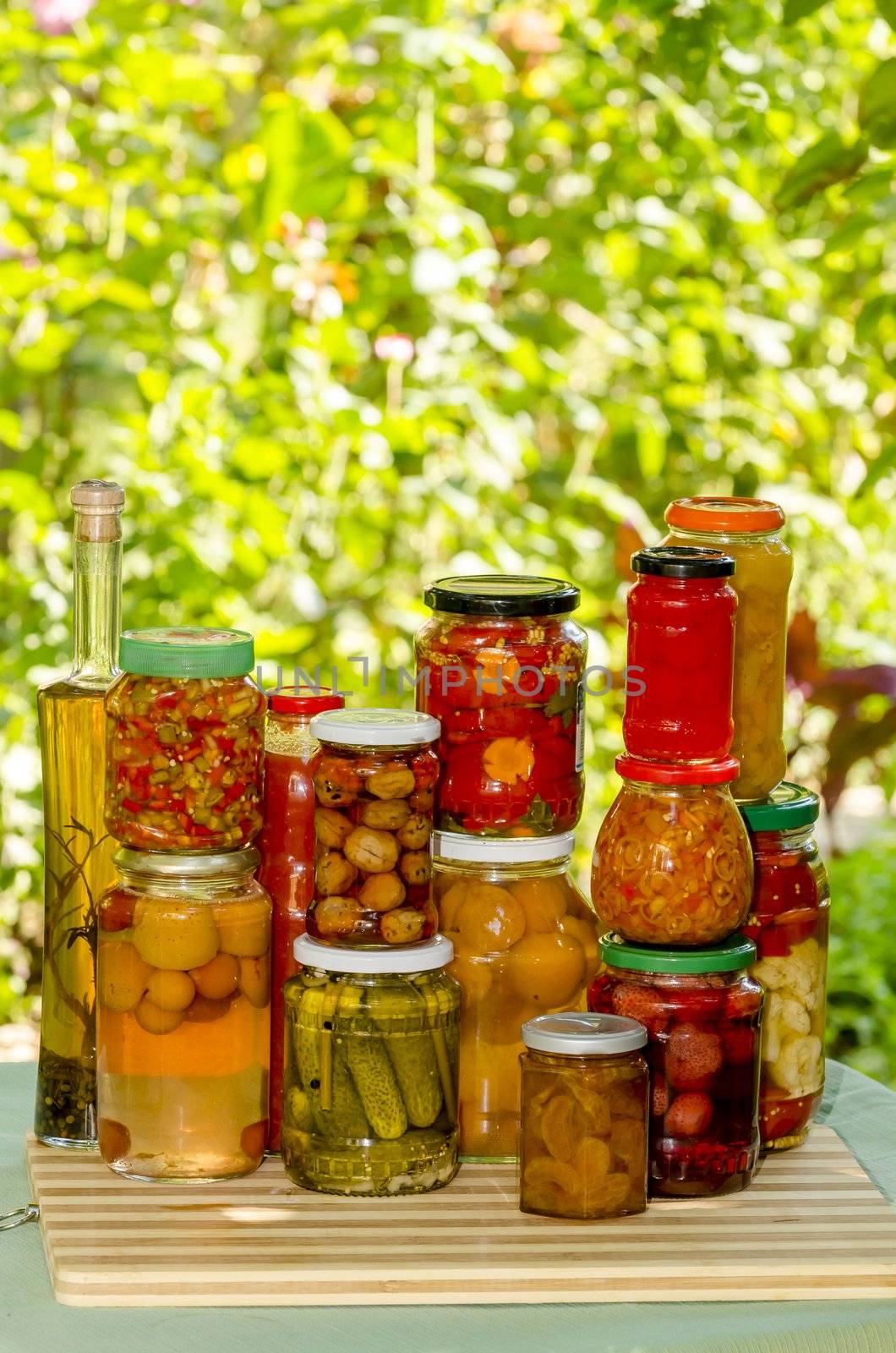 compotes and pickles in jars, homemade