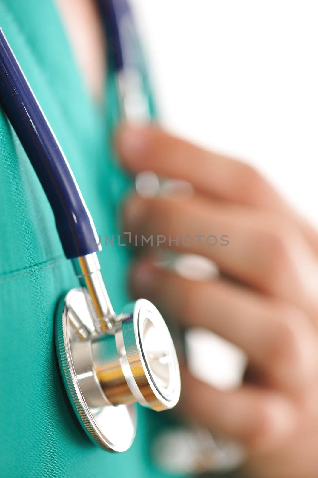 Doctor with stethoscope isolated on white