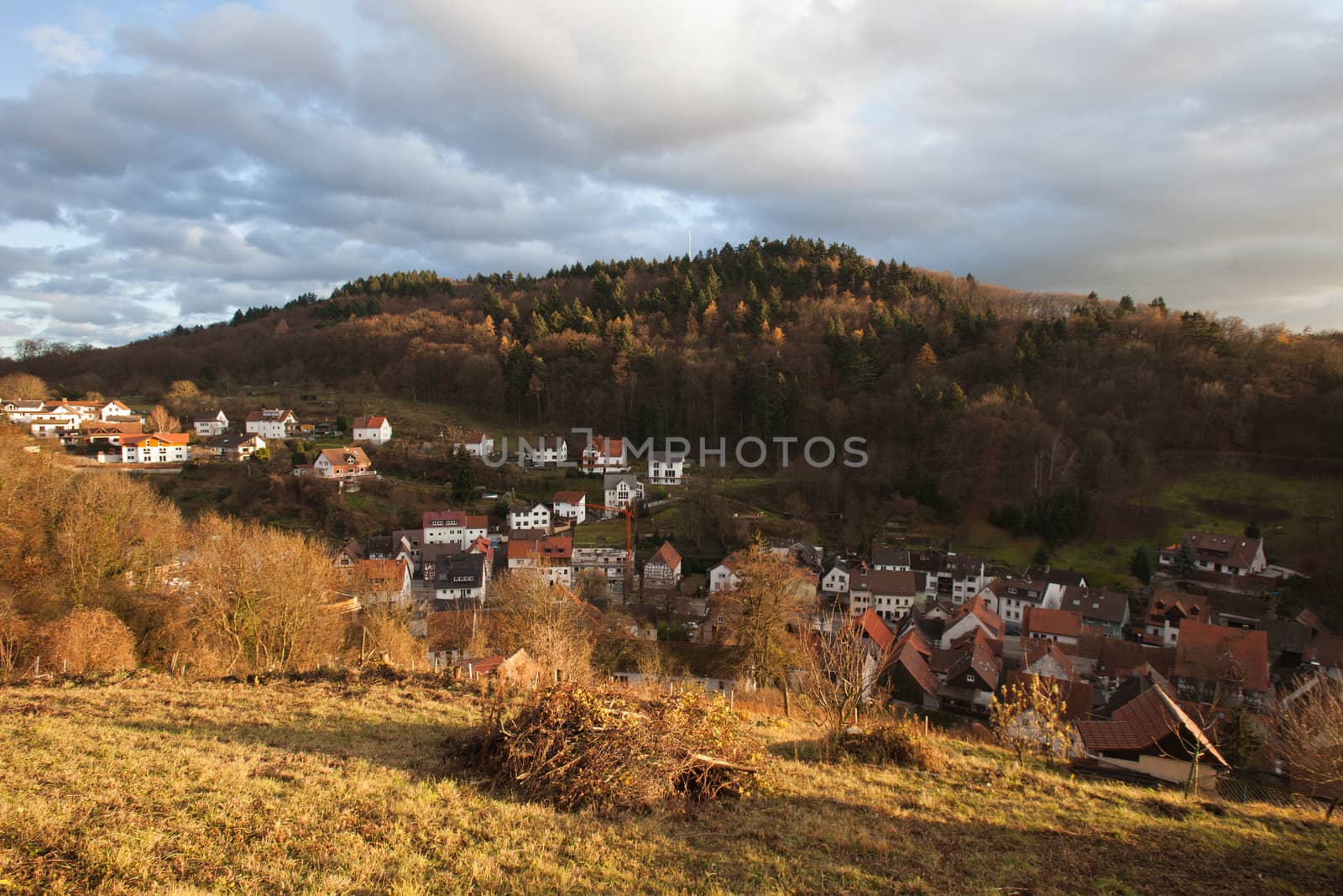 Houses and hills in the German countryside