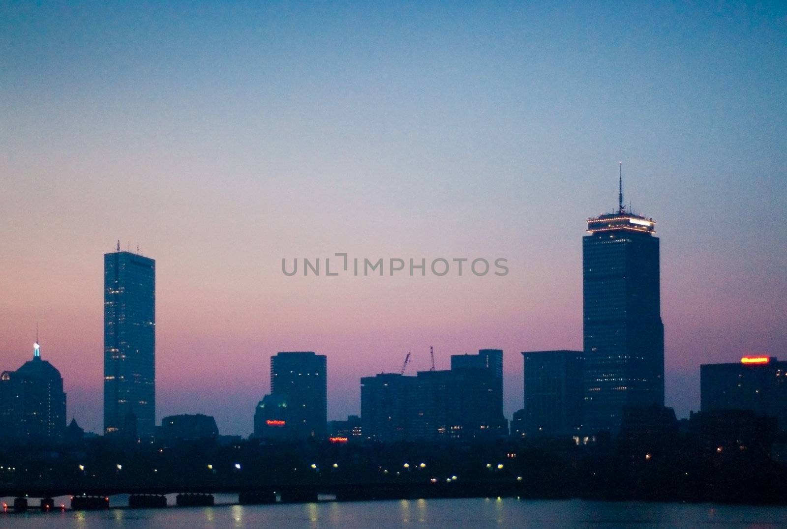 Boston back bay skyline seen at dawn by edan