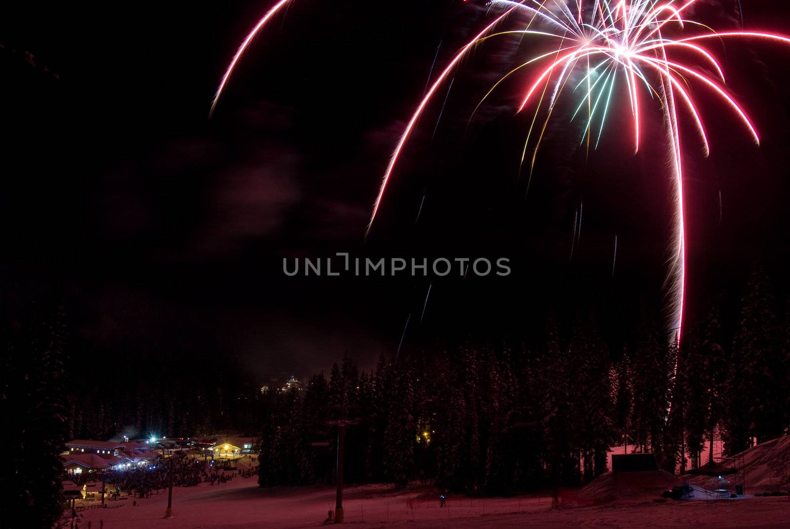 Fireworks at a ski resort in British Columbia, Canada