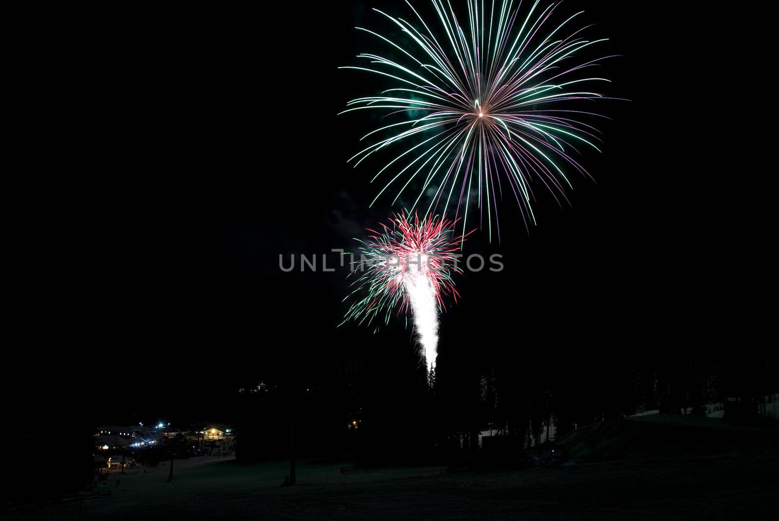 Fireworks at a ski resort in British Columbia by edan