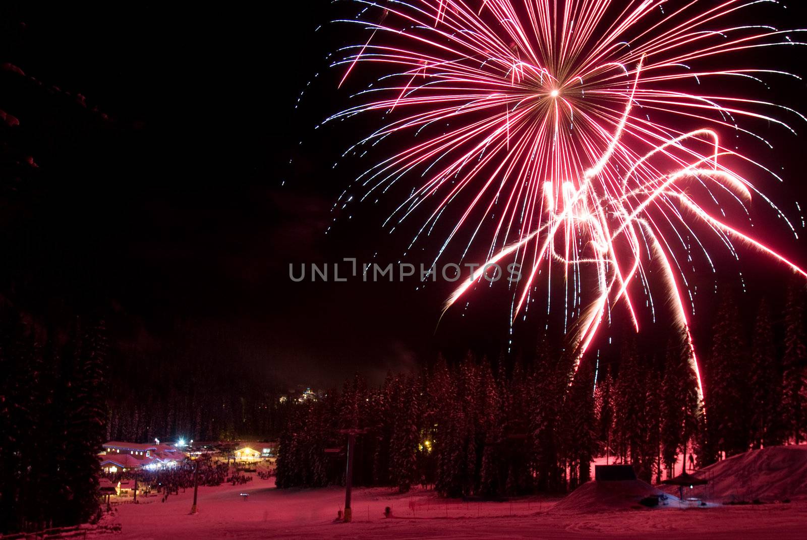 Fireworks at a ski resort in British Columbia by edan