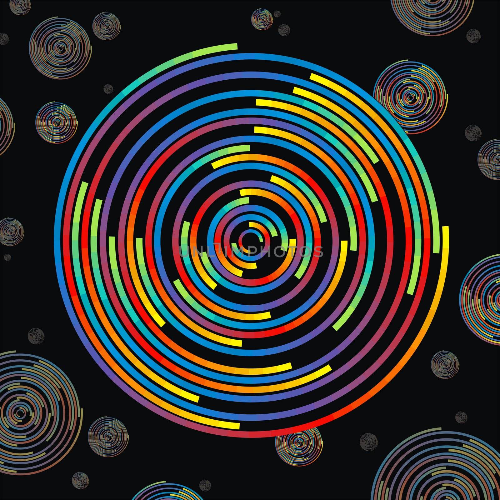 Colored circles on a black background