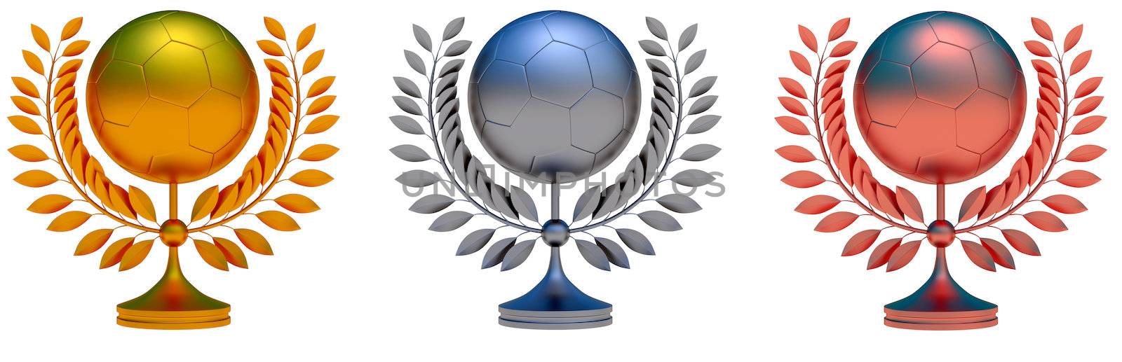 Collection of soccer ball prizes, 3d object illustration