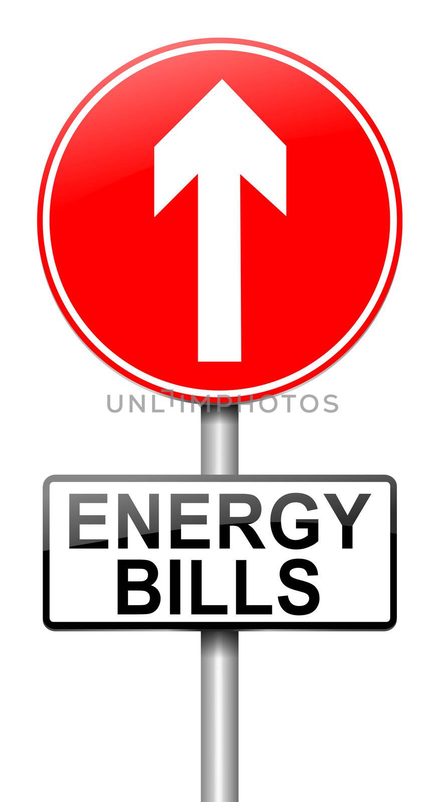 Illustration depicting a roadsign with a energy bill increase concept. White background.