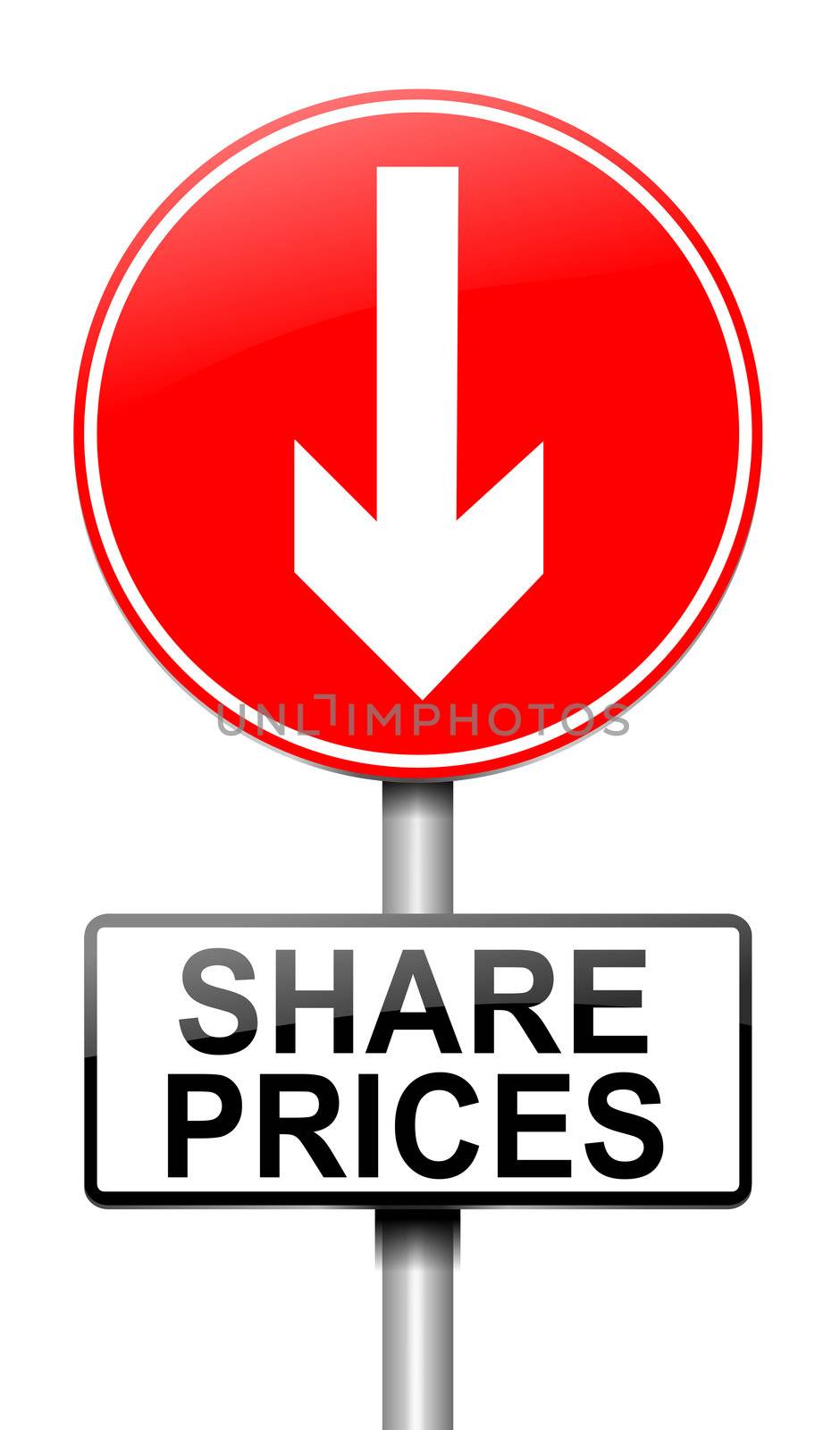 Illustration depicting a roadsign with a share price concept. White background.