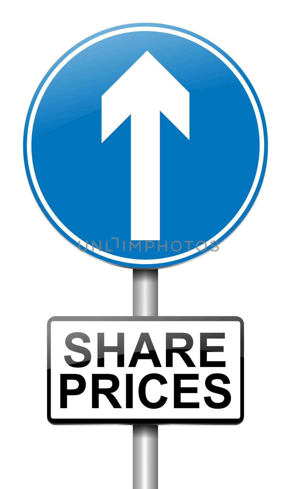 Illustration depicting a roadsign with a share price concept. White background.