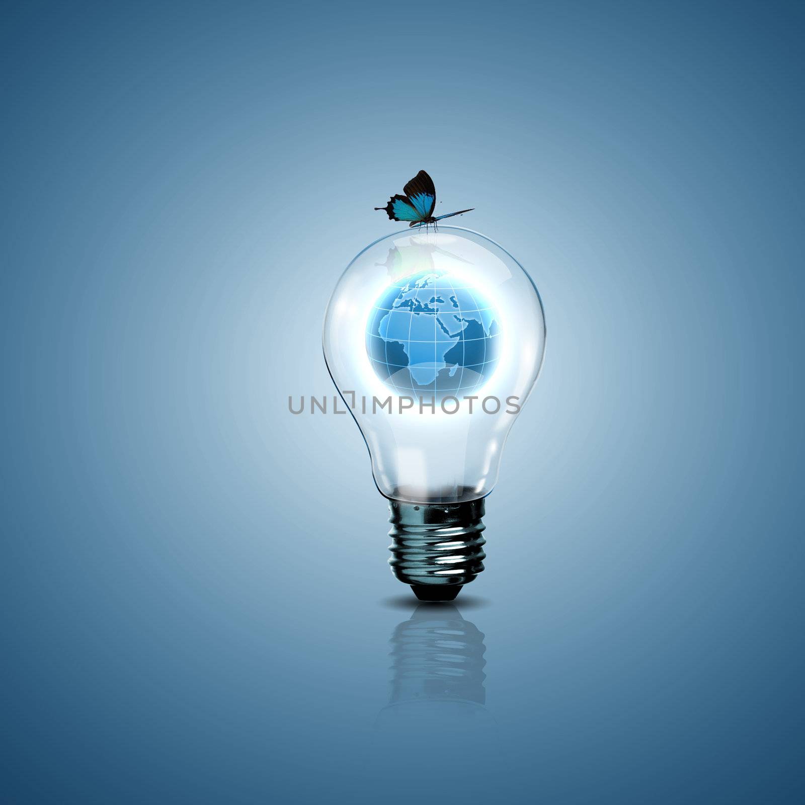 Electric light bulb and our planet inside it as symbol of green energy