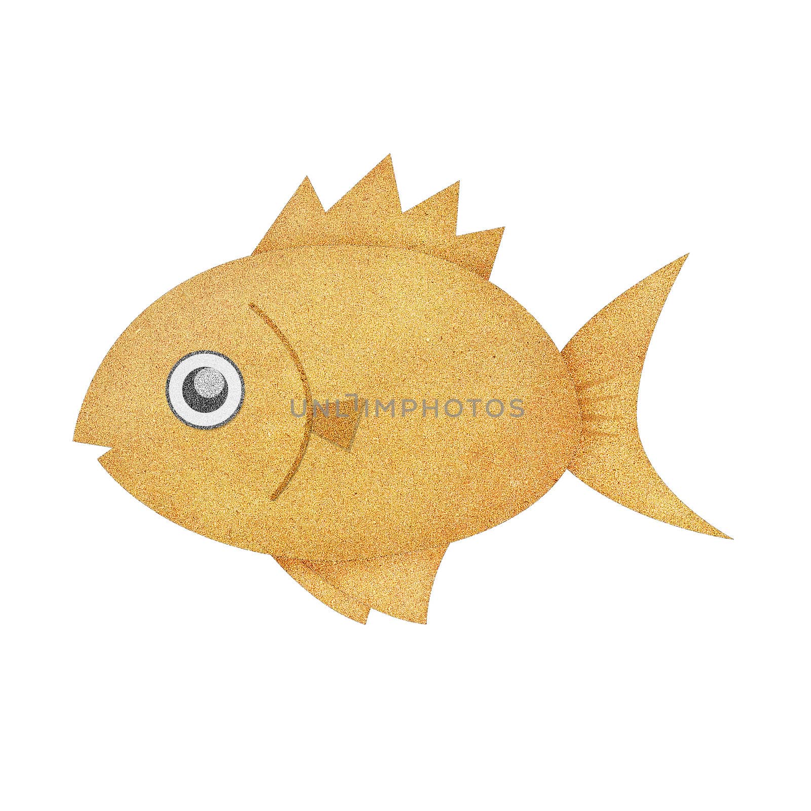 Recycled paper texture fish illustration isolated on white