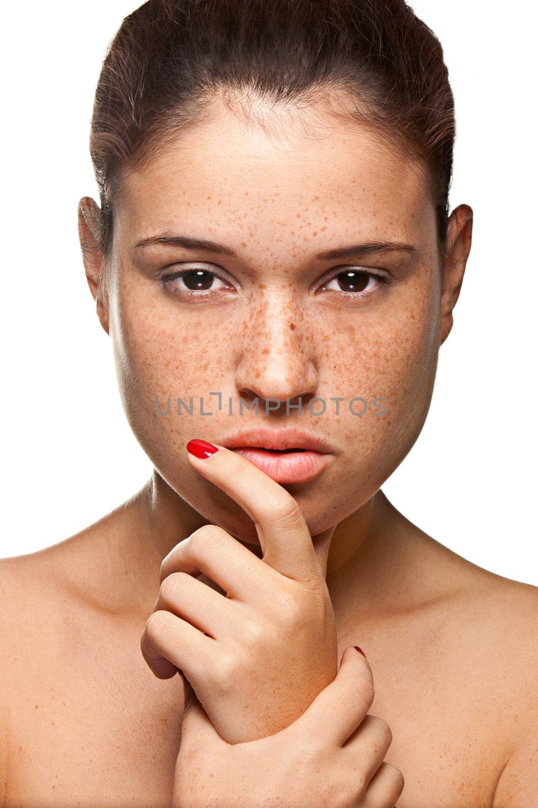 Portrait of young woman isolated on white background