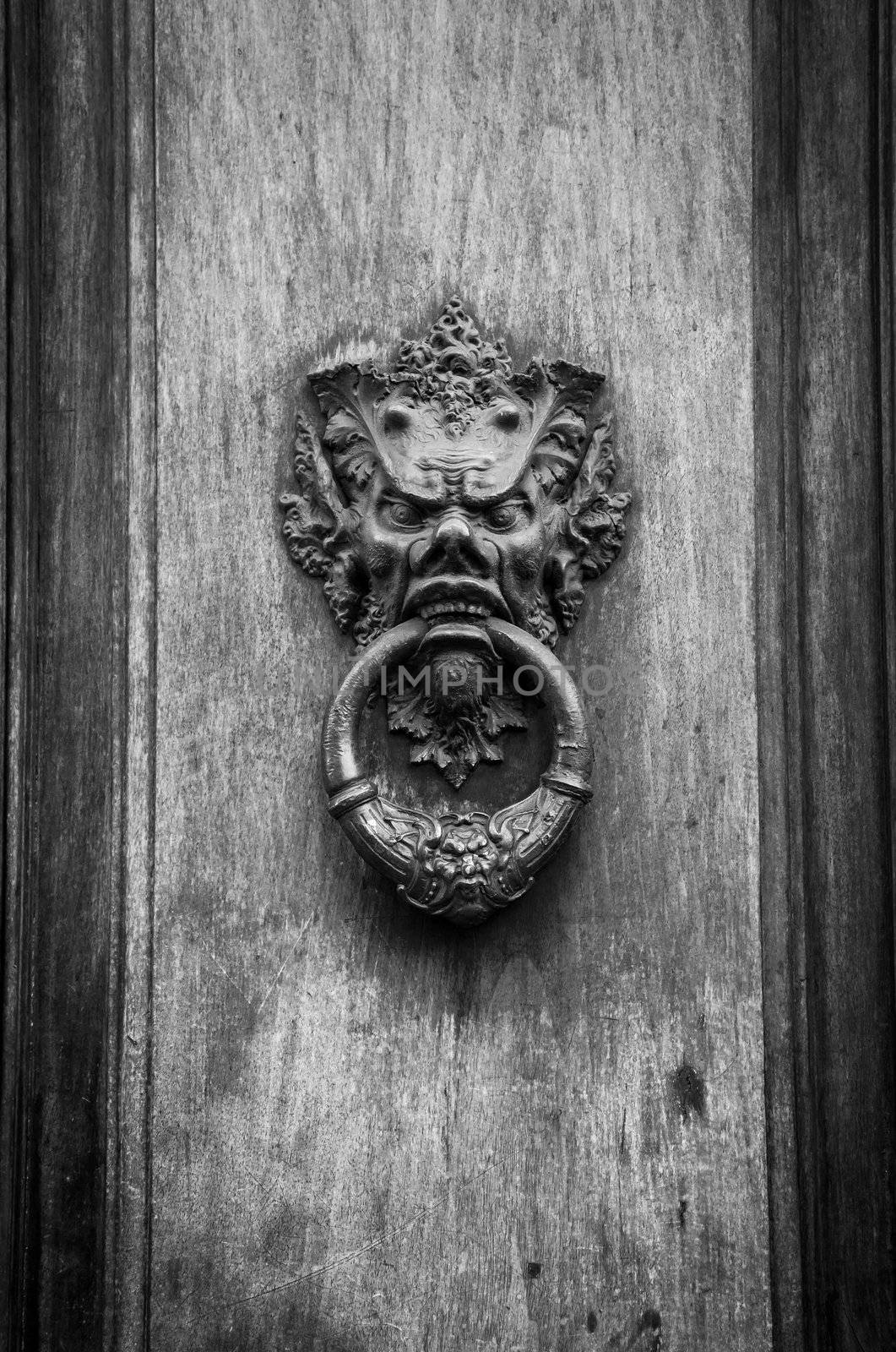 Door knoker on an old wodden door in Tuscany - Italy