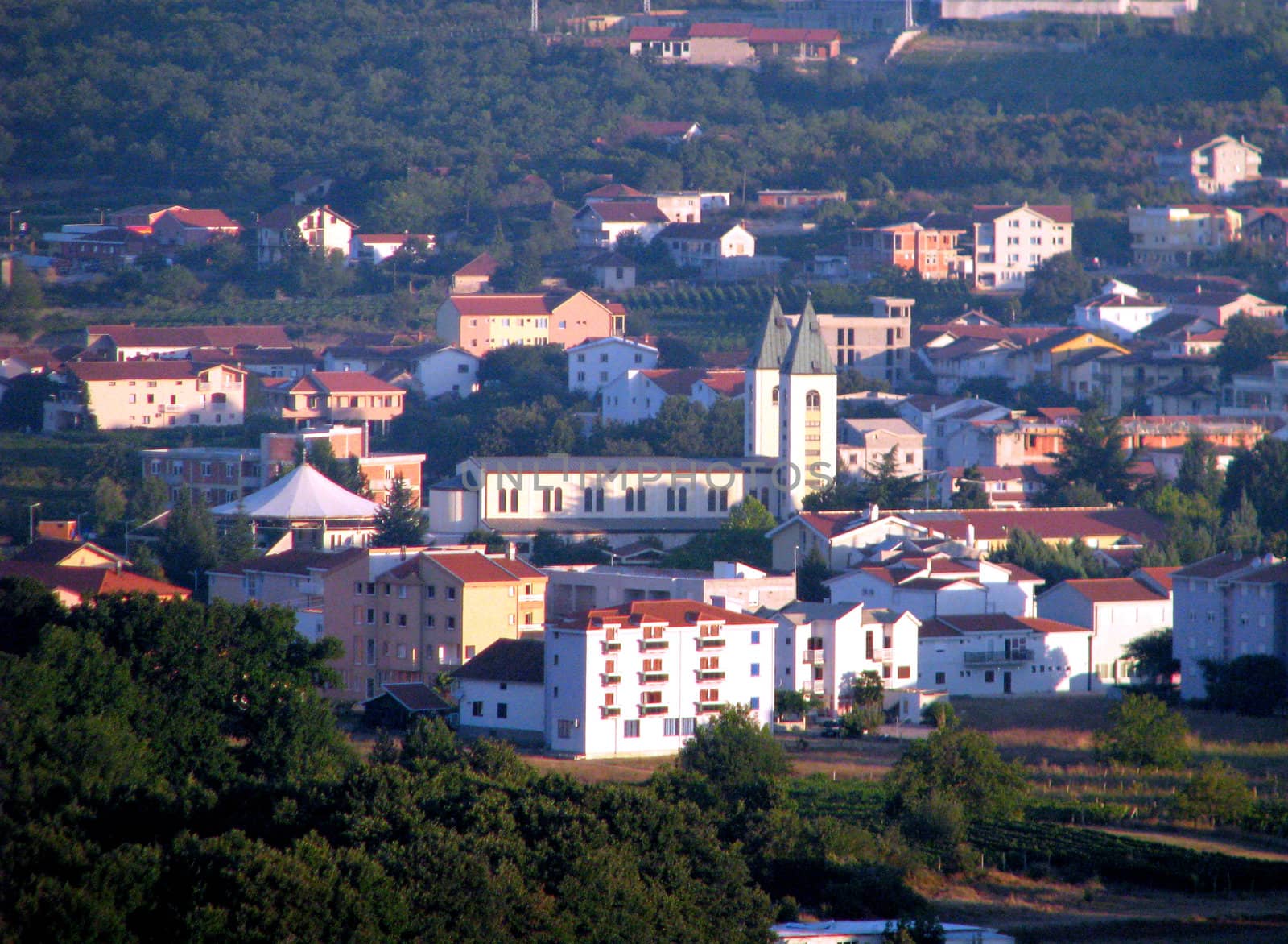 The city of Medjugorje with Saint James church in its centre in Bosnia - Herzegovina.