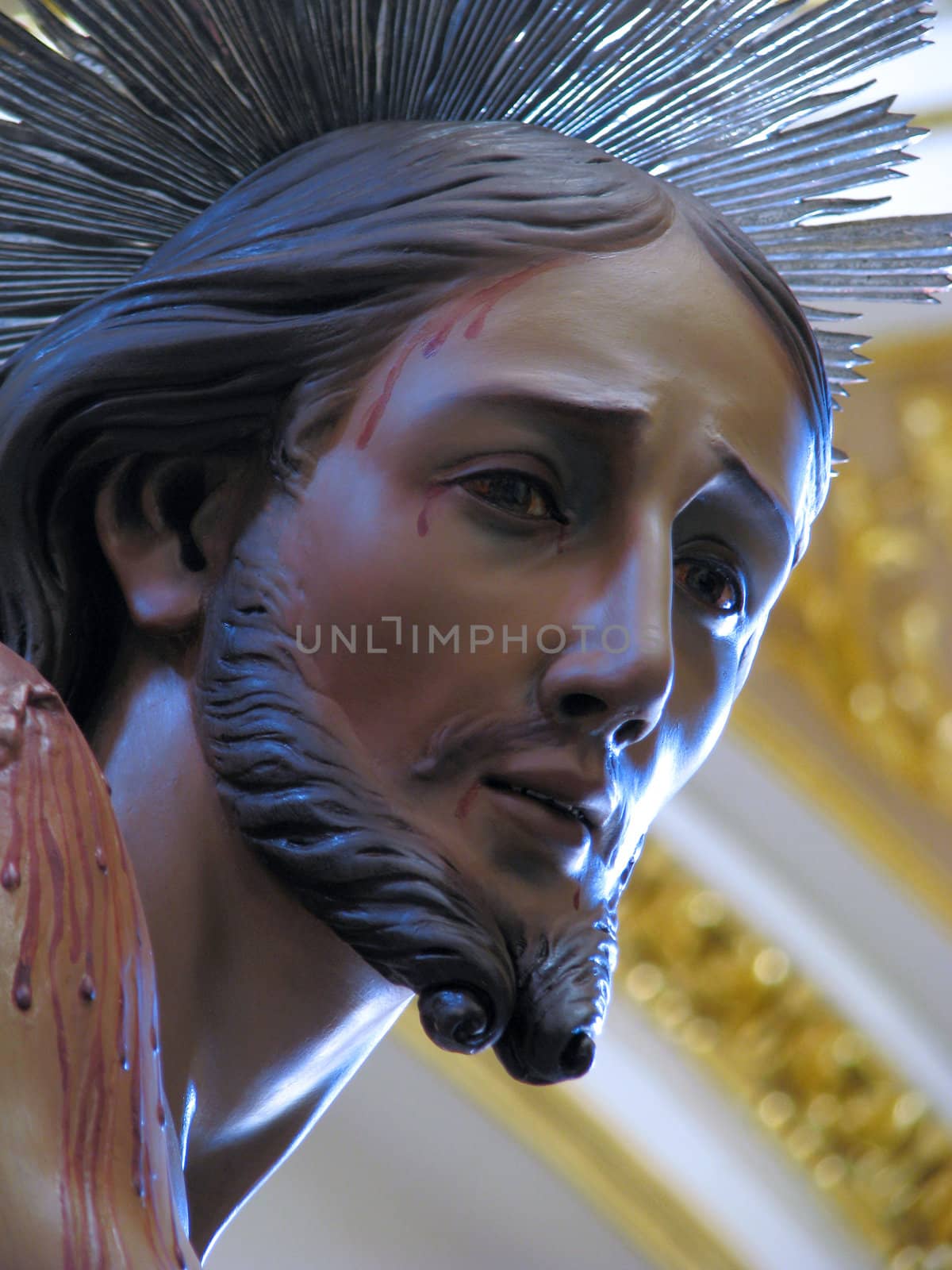 A detail of the statue representing the scourging of Jesus at the pillar in Vittoriosa, Malta.