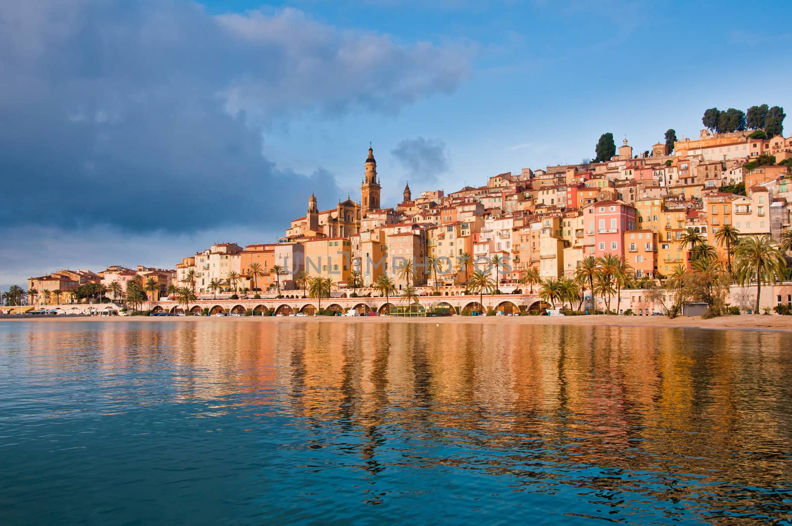 Menton Provence village sunrise with water reflections by martinm303