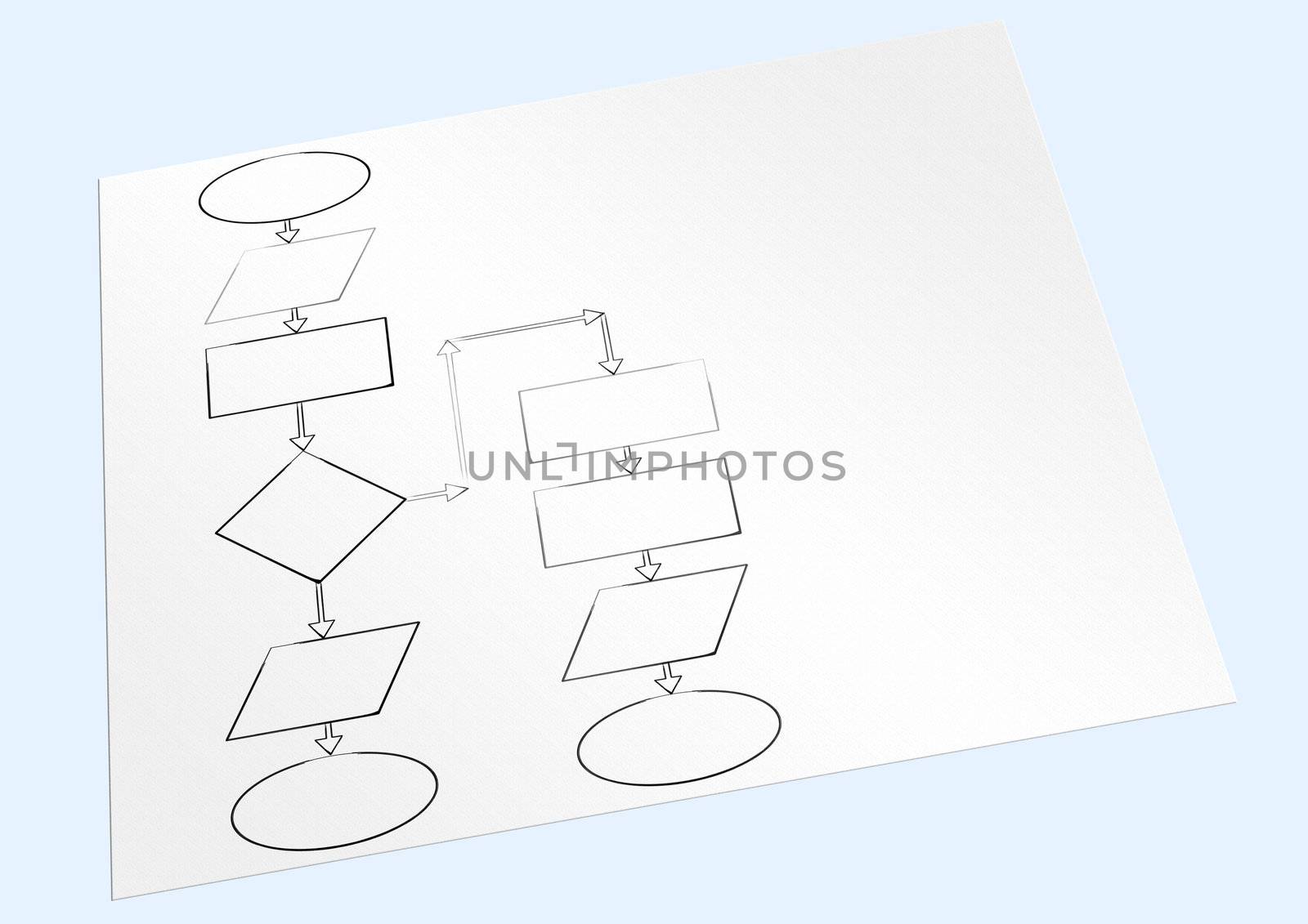 Paper sheet with the block diagram of branching algorithm