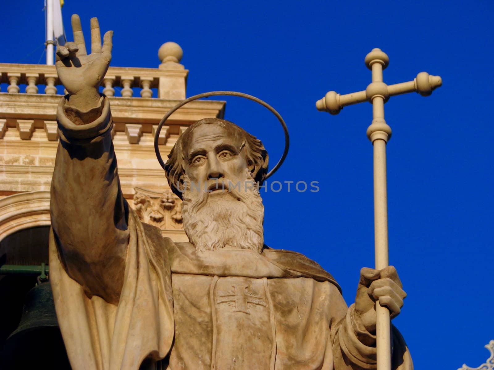 A detail of the stone statue of Saint Philip in Zebbug, Malta.