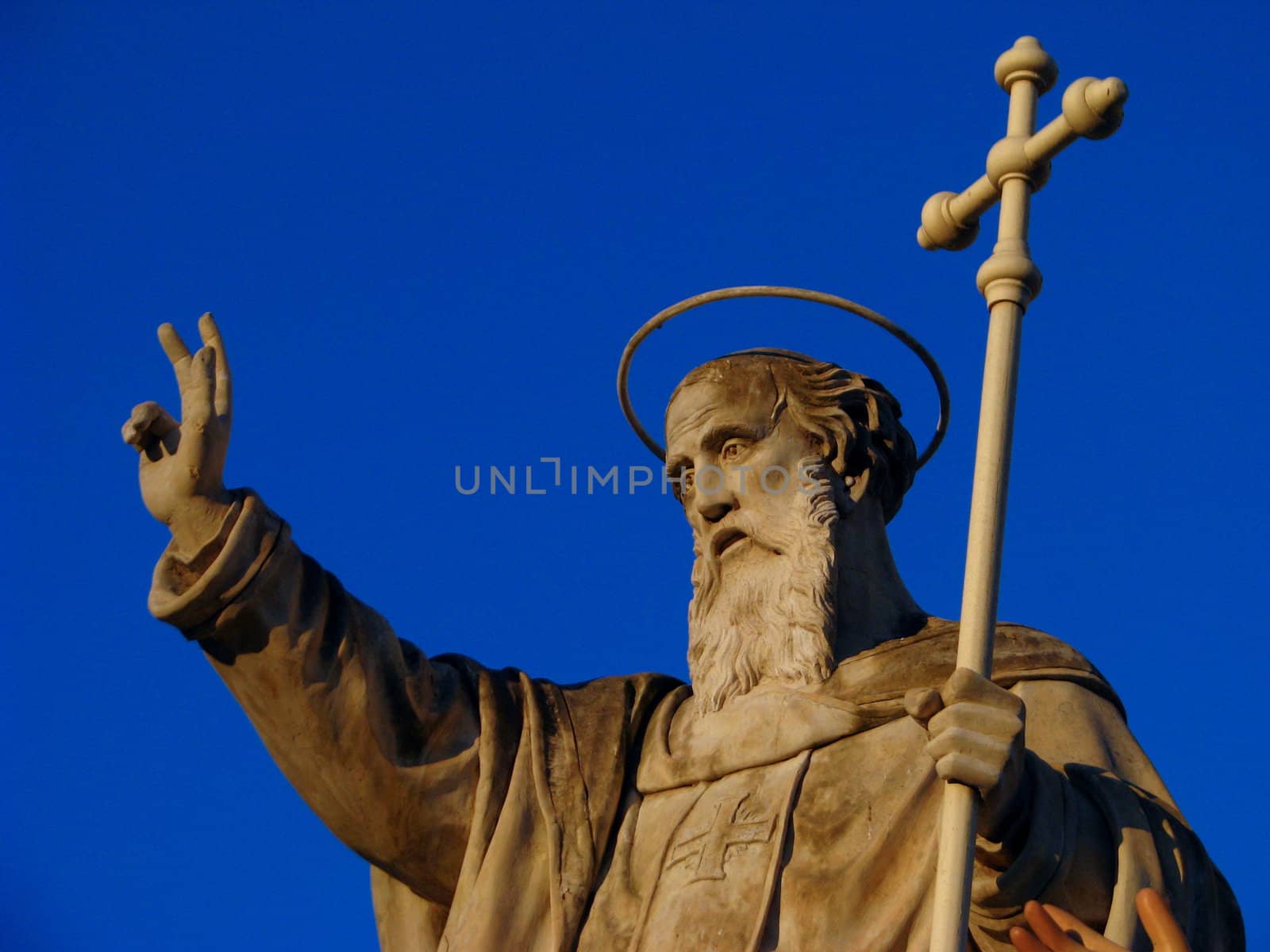 A detail of the stone statue of Saint Philip in Zebbug, Malta.