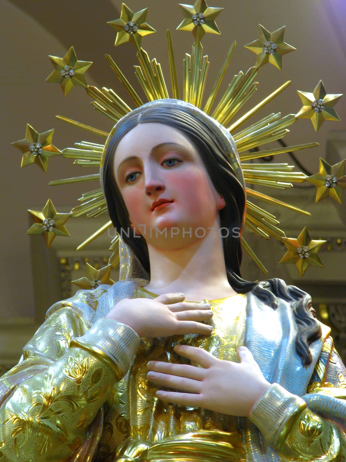 A detail of the statue of Our Lady of The Lilies in Maqbba, Malta.