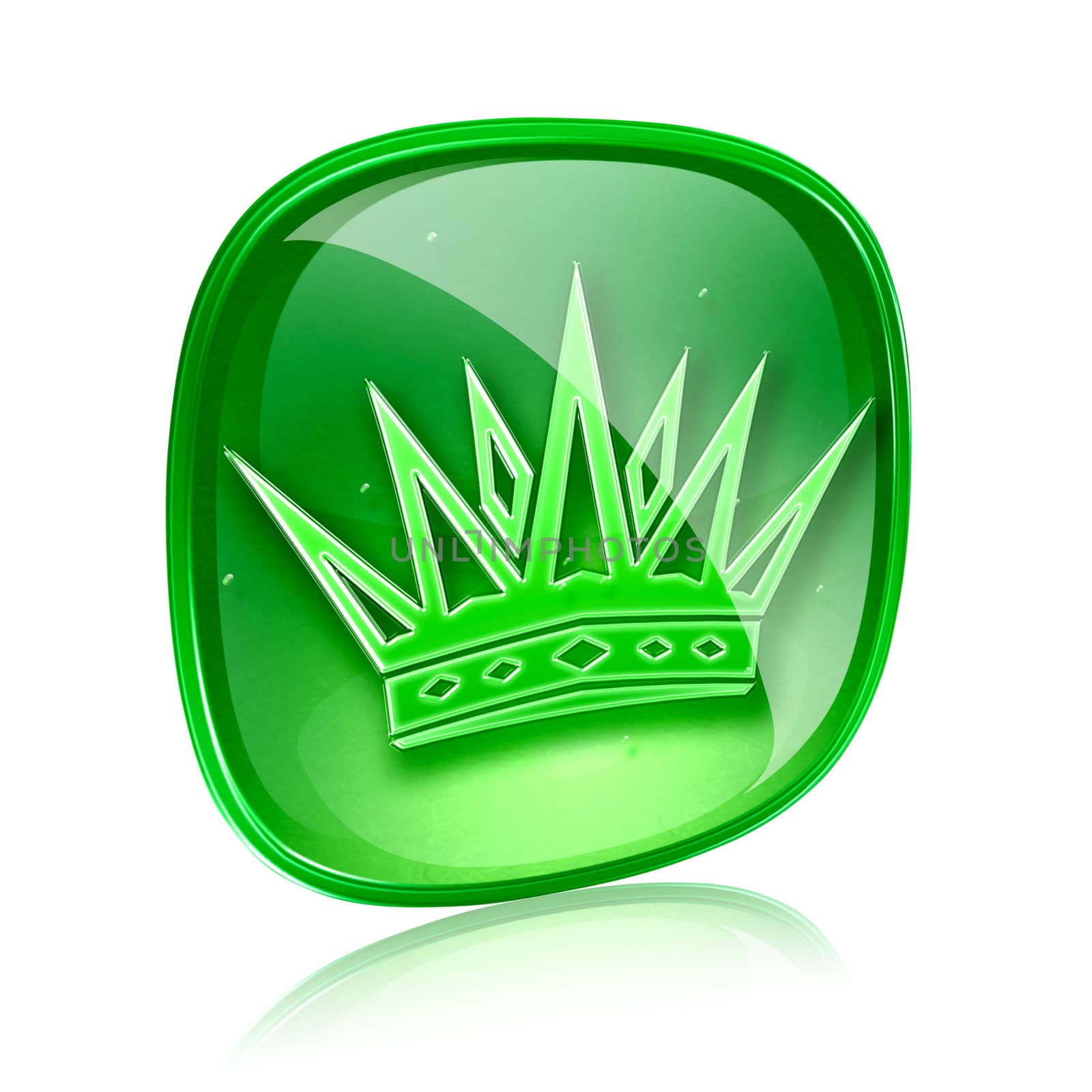 crown icon green glass, isolated on white background. by zeffss