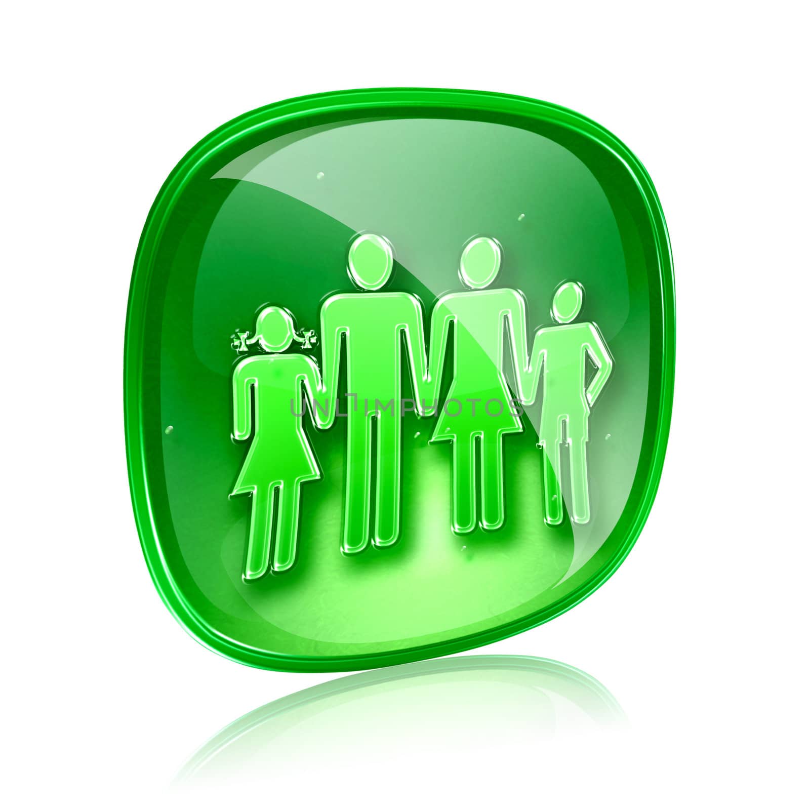 family icon green glass, isolated on white background.