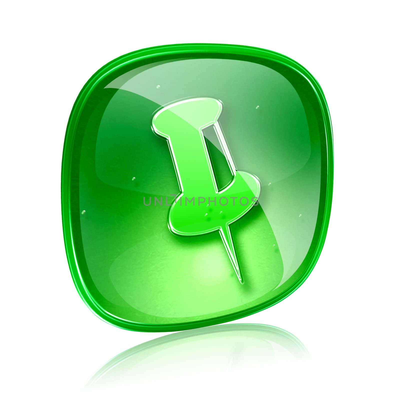 thumbtack icon green glass, isolated on white background. by zeffss