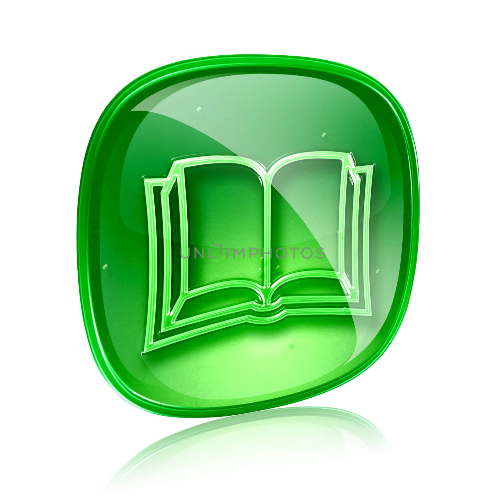 book icon green glass, isolated on white background.